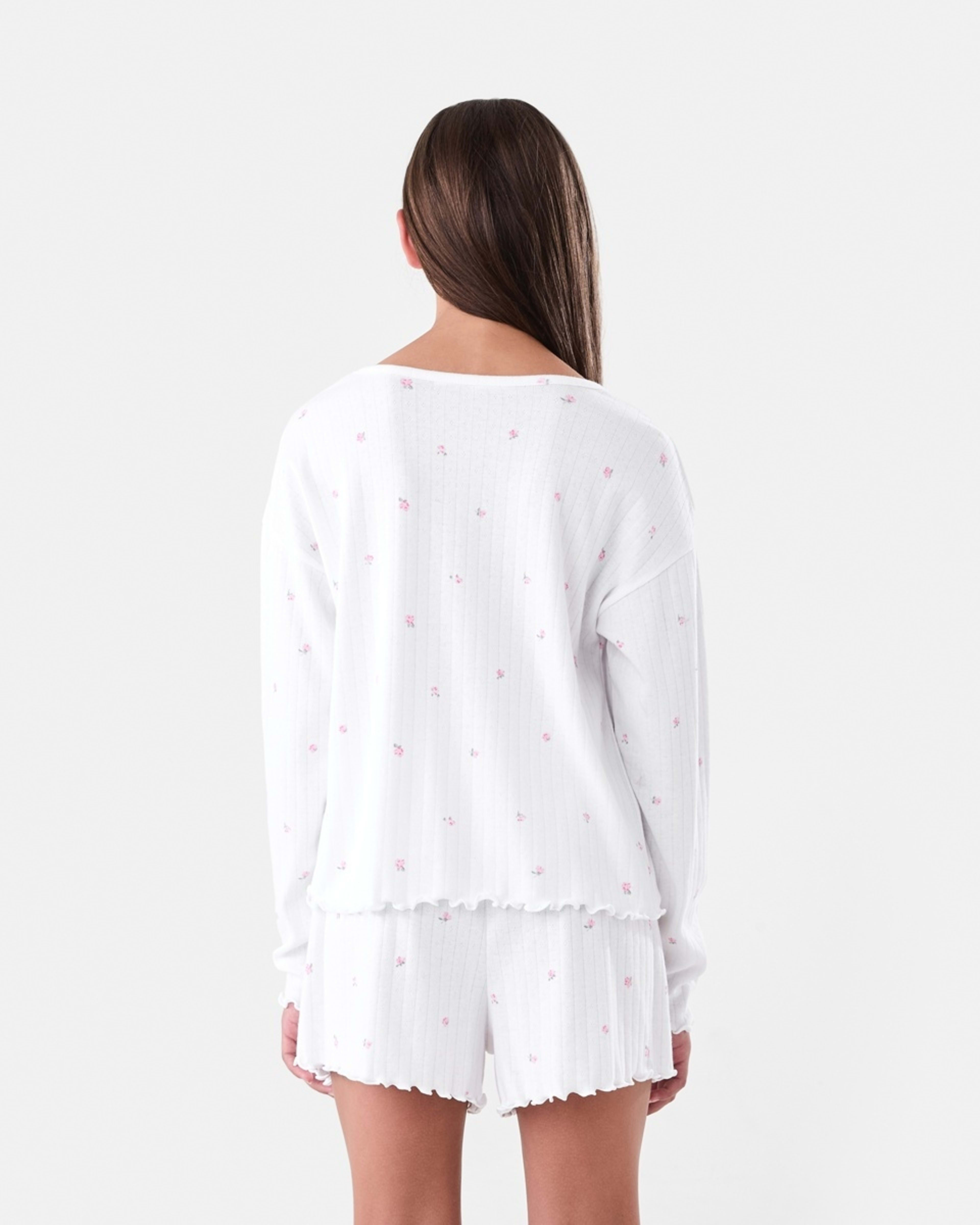 2 Long Sleeve Pointelle Pyjama Set Wht Rose, 2 of 9