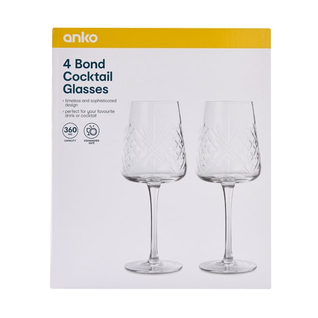 4 Bond Cocktail Glasses Kmart