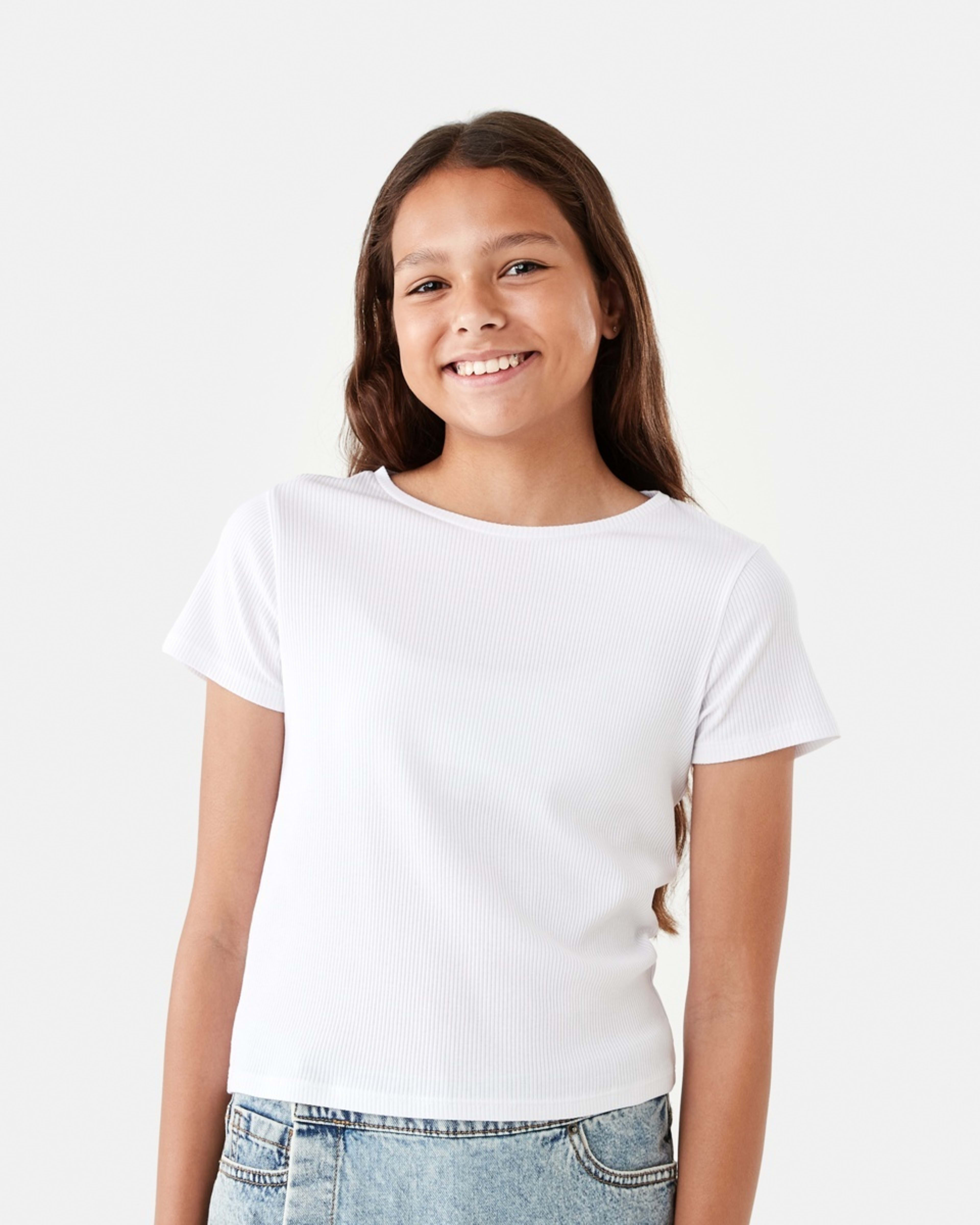 1 Short Sleeve Rib Top White