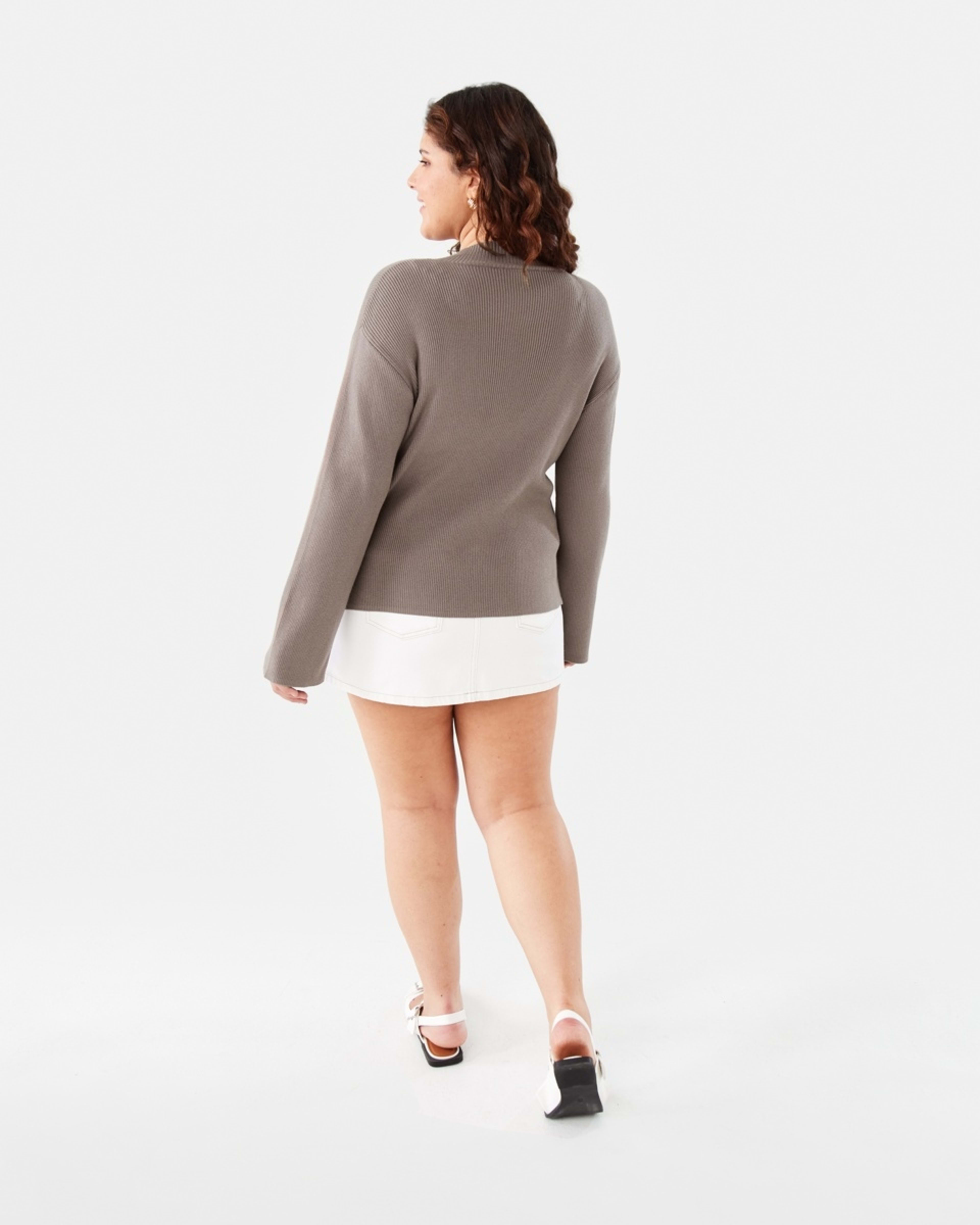 4 Mock Neck Rib Jumper Taupe Brn, 4 of 9