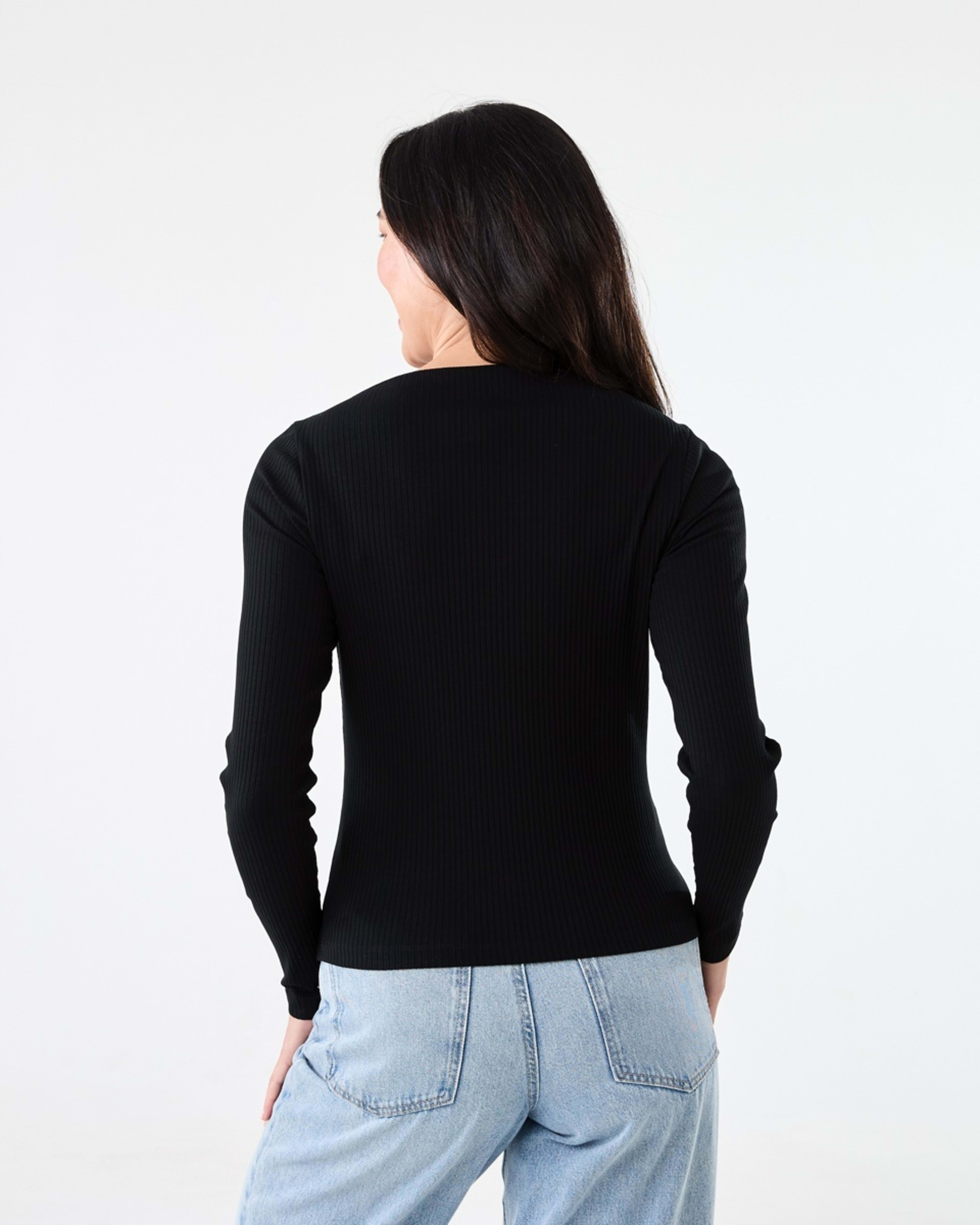 3 Long Sleeve Rib Boat Neck Top Black, 3 of 5