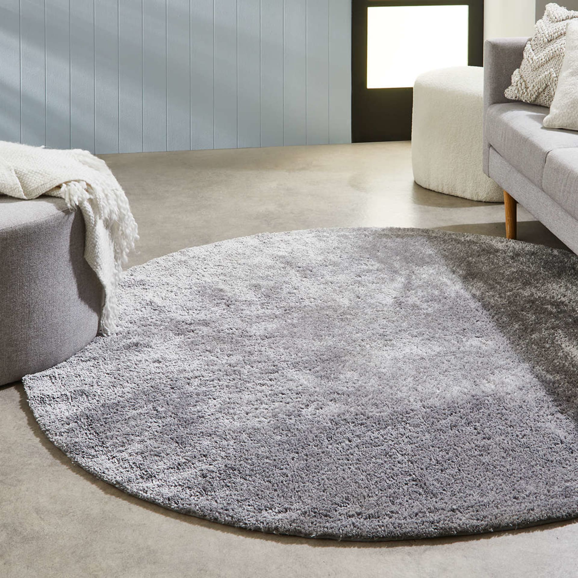 Round Luxe Rug Light Grey, 180cm Kmart