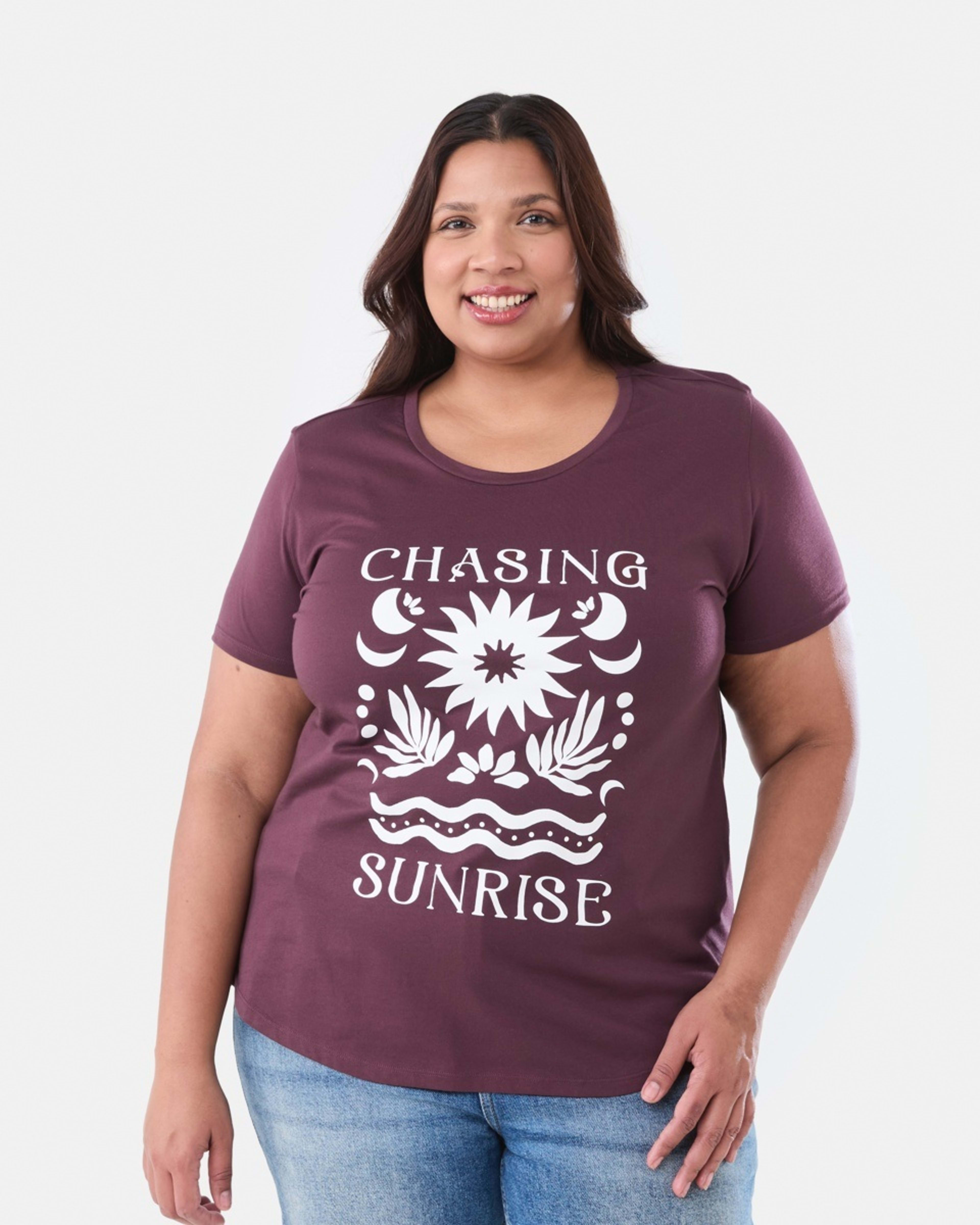 1 Curve Short Sleeve Basic Print T-shirt CHASING SUNRISE WARM MULBERRY, 1 of 6