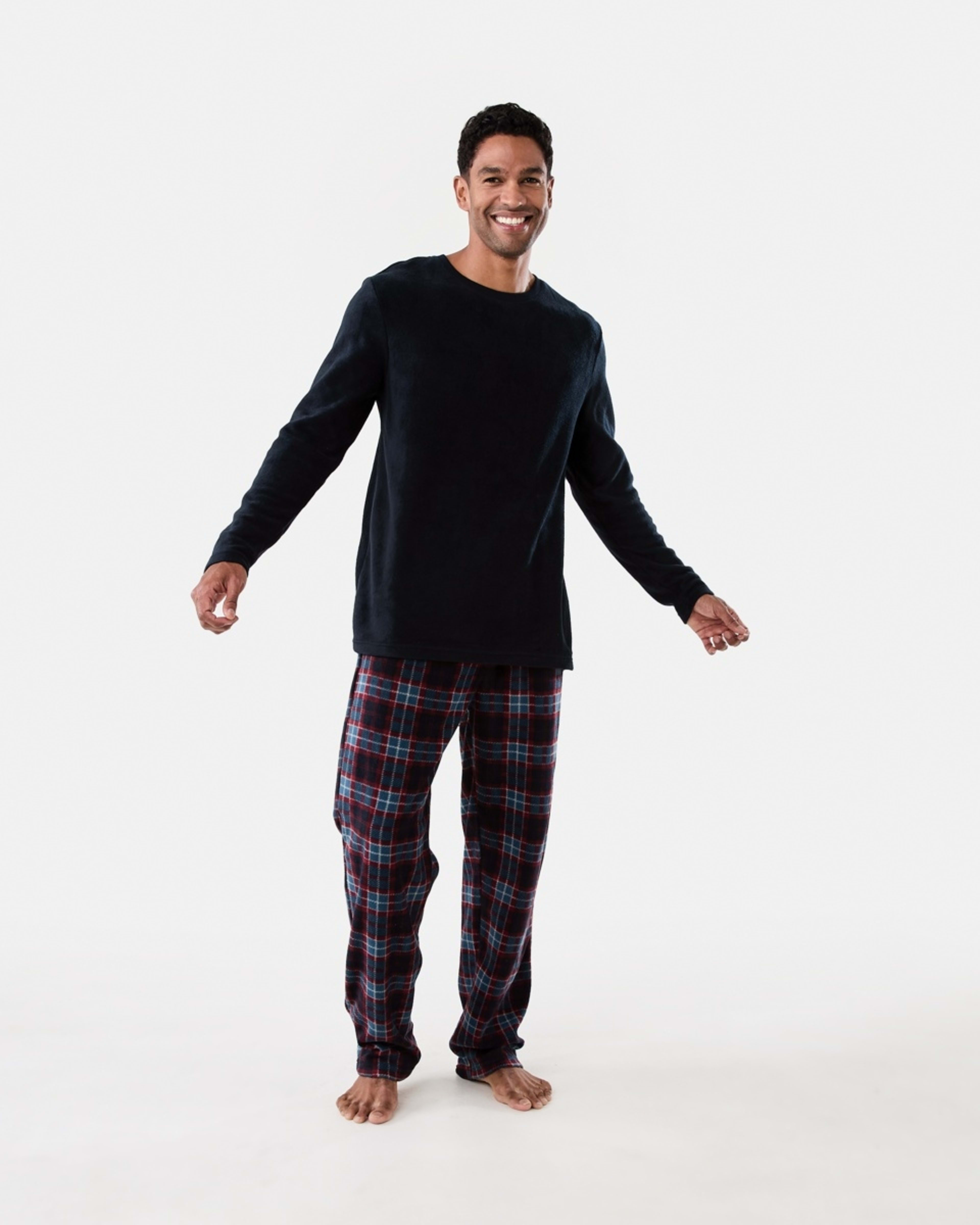 1 Long Sleeve Fleece Pyjama Set Falls Check