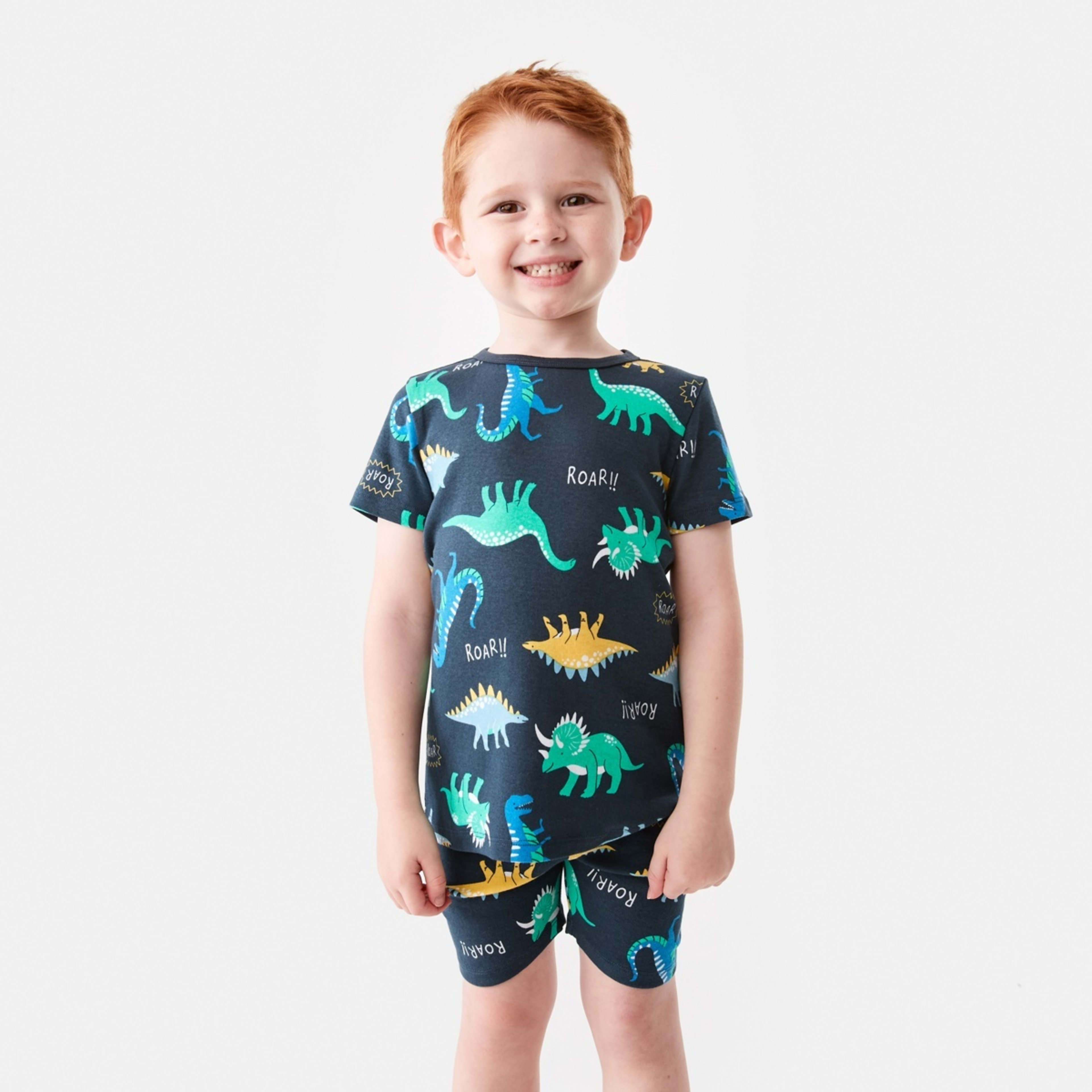 1 Short Sleeve Rib Knit Pyjama Set Multidinos, 1 of 10