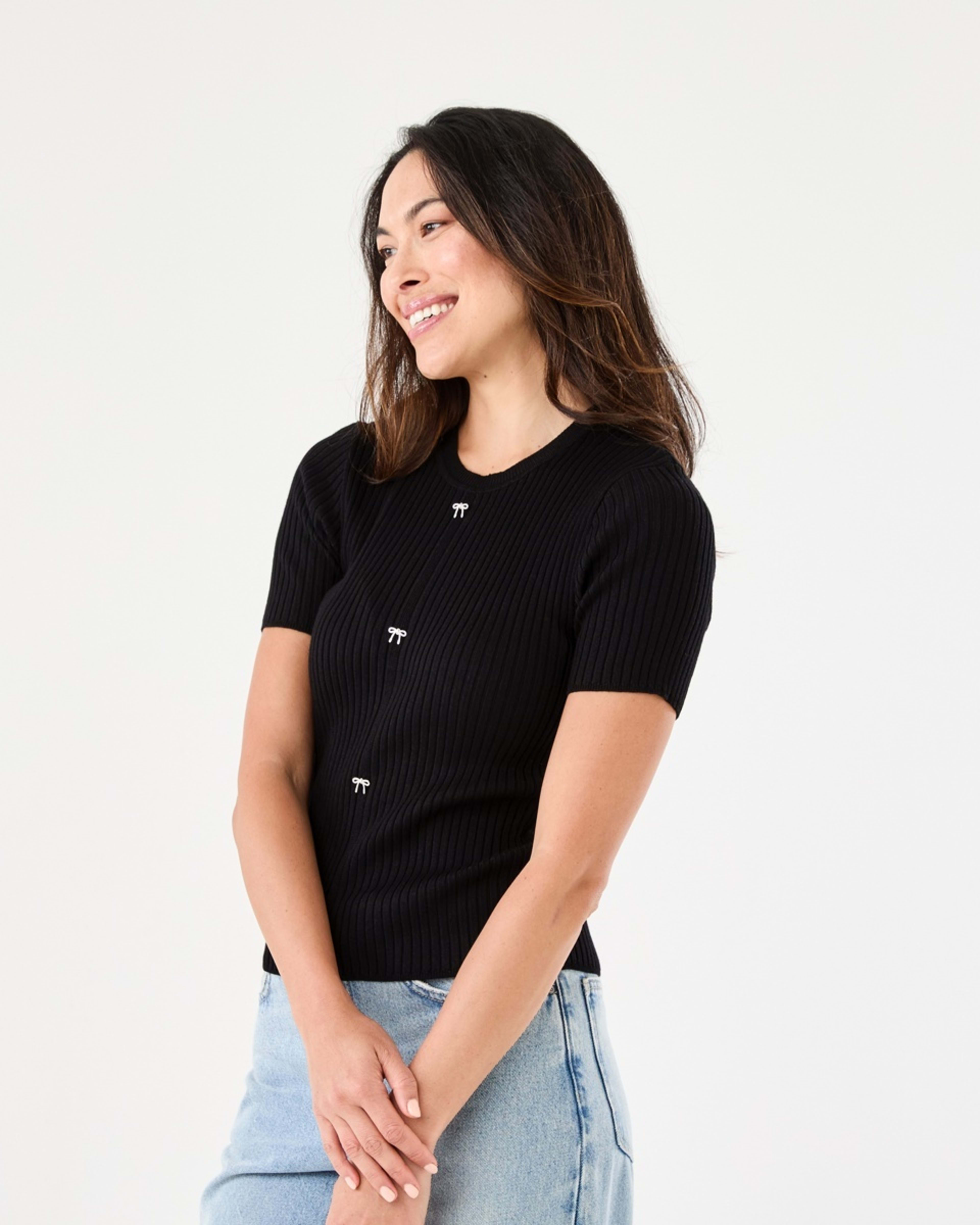2 Short Sleeve Crew Neck Trim Top Black, 2 of 6