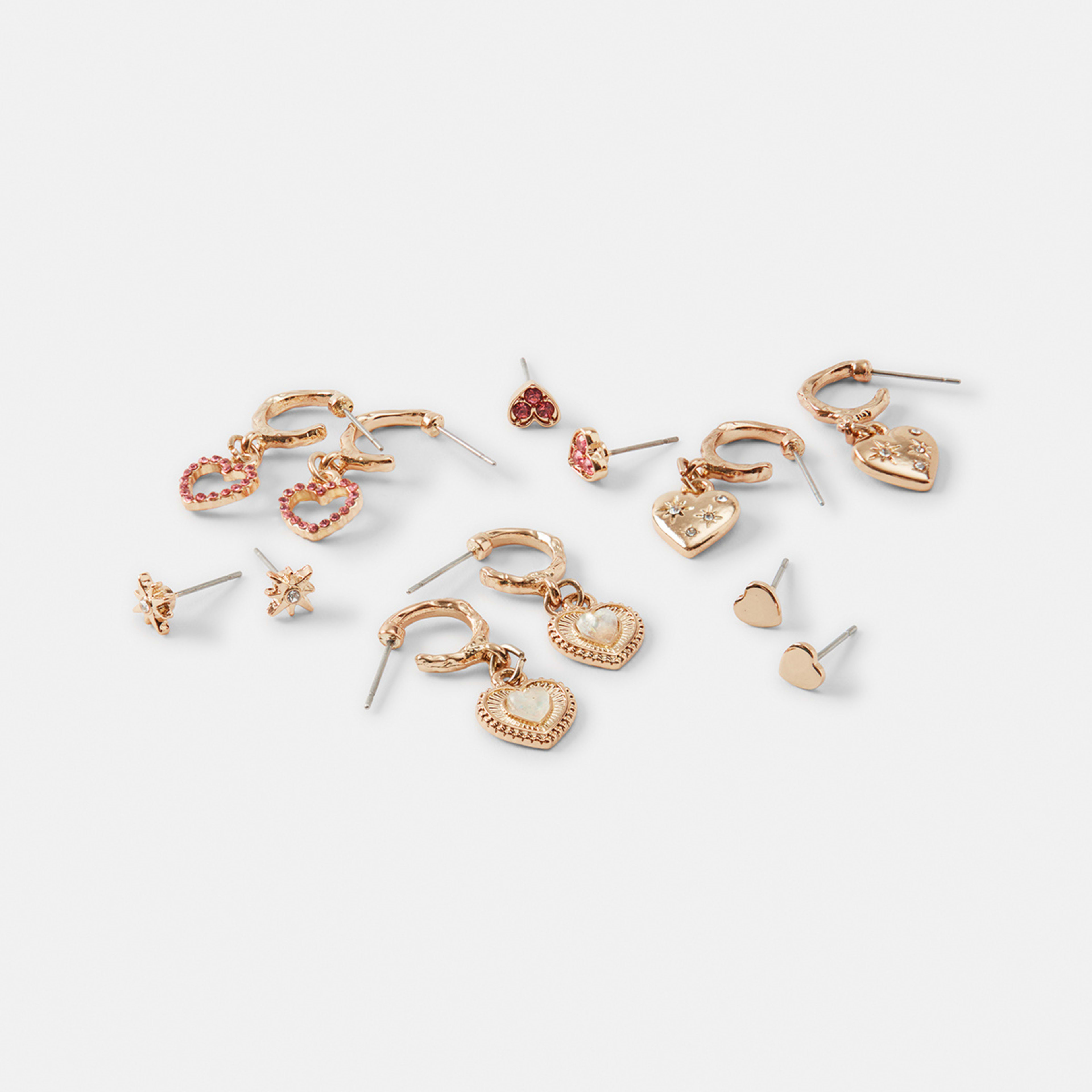 3 6 Pack Diamante Heart Hoop Earrings - Gold Tone Gold, 3 of 5