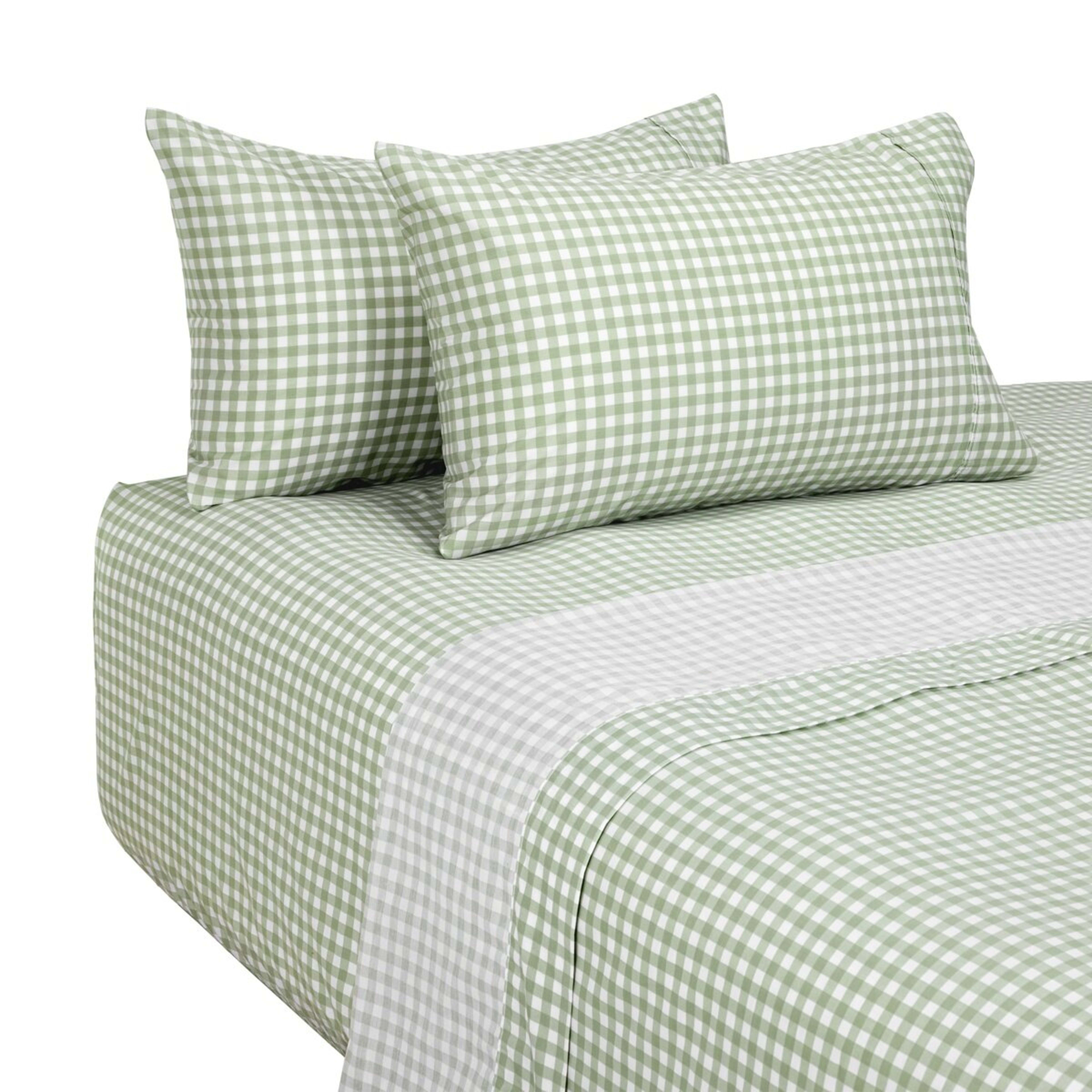 5 250 Thread Count Gingham Cotton Sheet Set - Queen Bed, Sage, 5 of 7