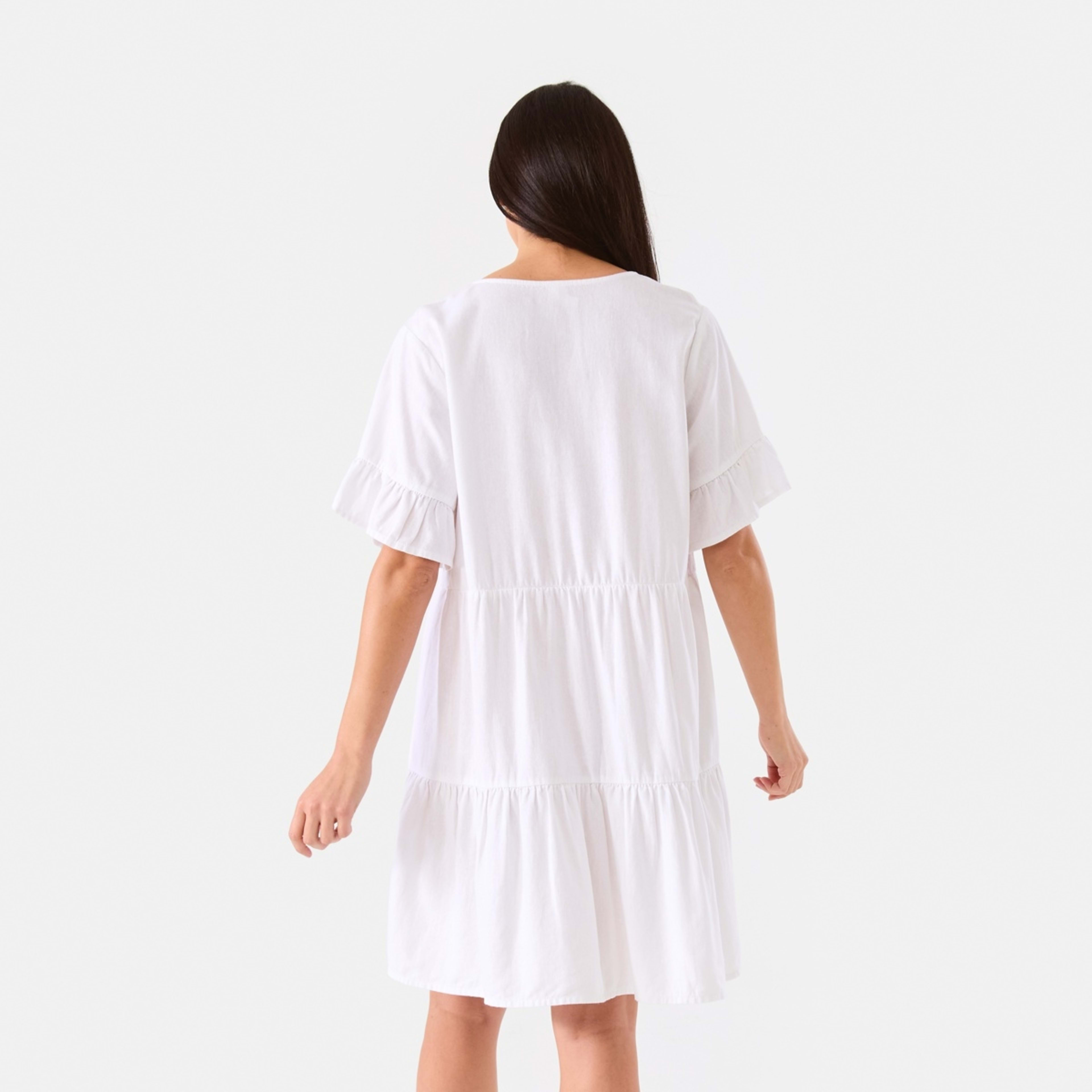 3 Short Sleeve Tiered Frill Mini Dress White, 3 of 8