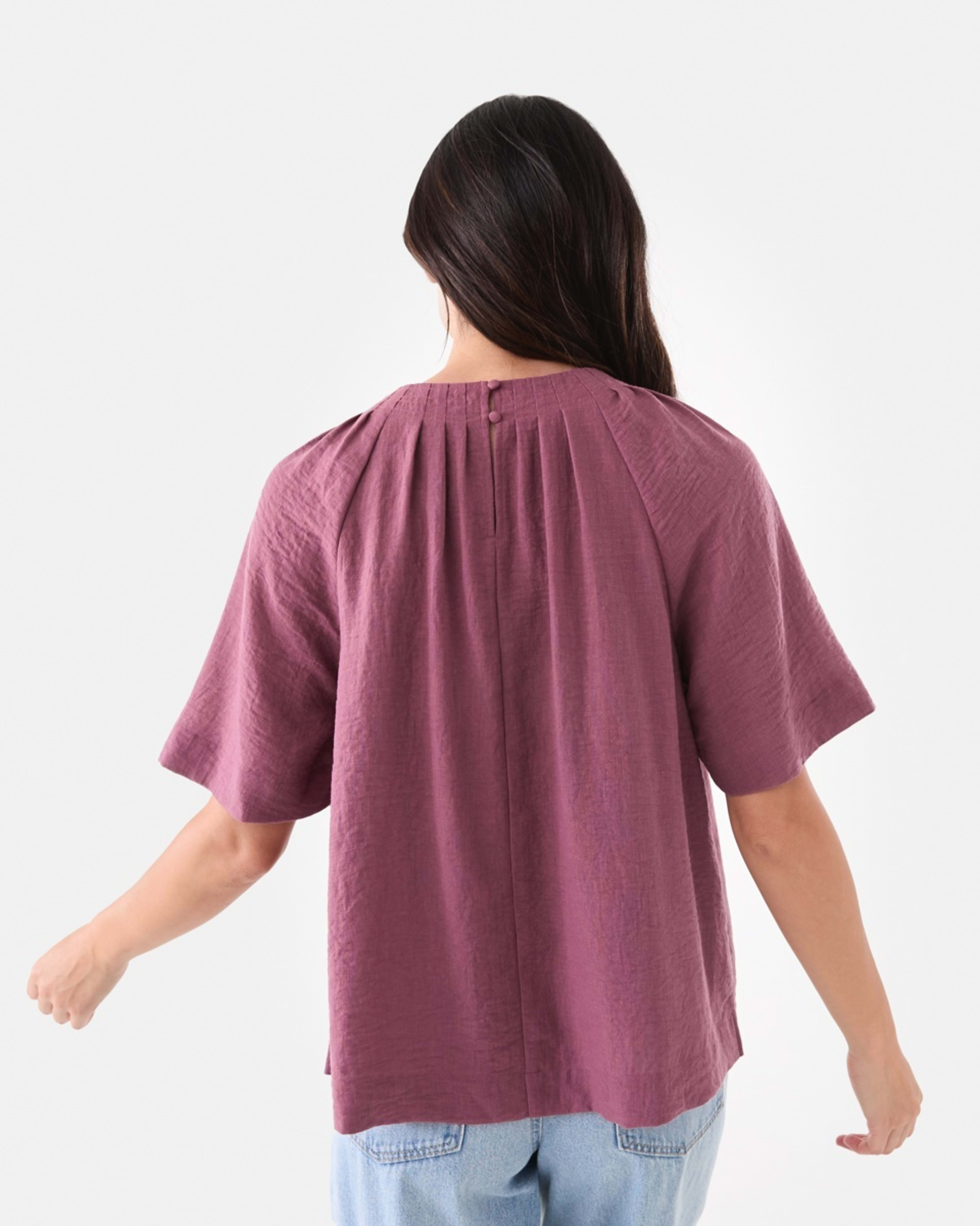3 Short Sleeve Pleated Tuck Top Berry, 3 of 6