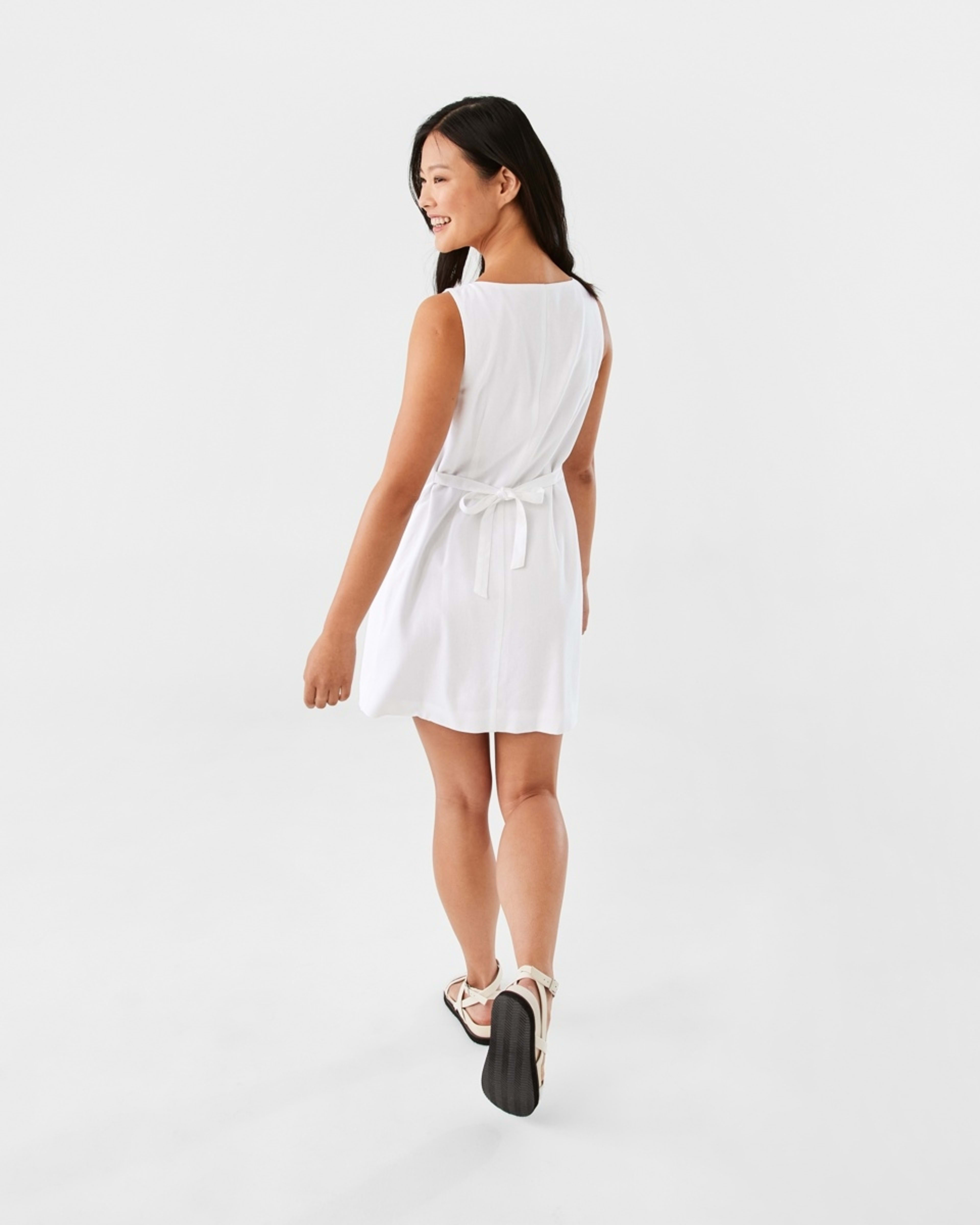 6 Sleeveless Linen Blend Button Mini Dress White, 6 of 10