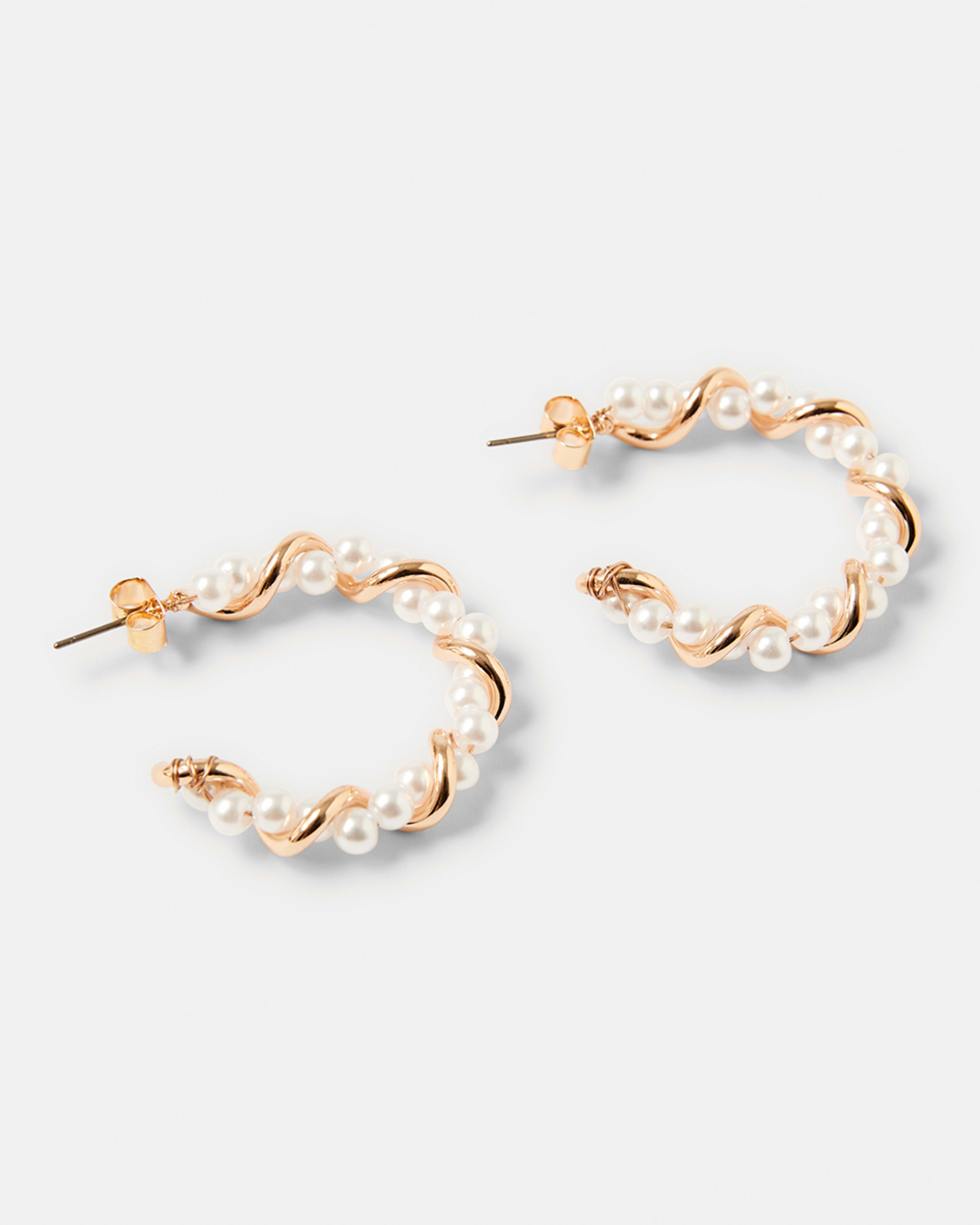 2 Faux Pearl Twist Hoop Earrings - Gold Tone Pearl, 2 of 5