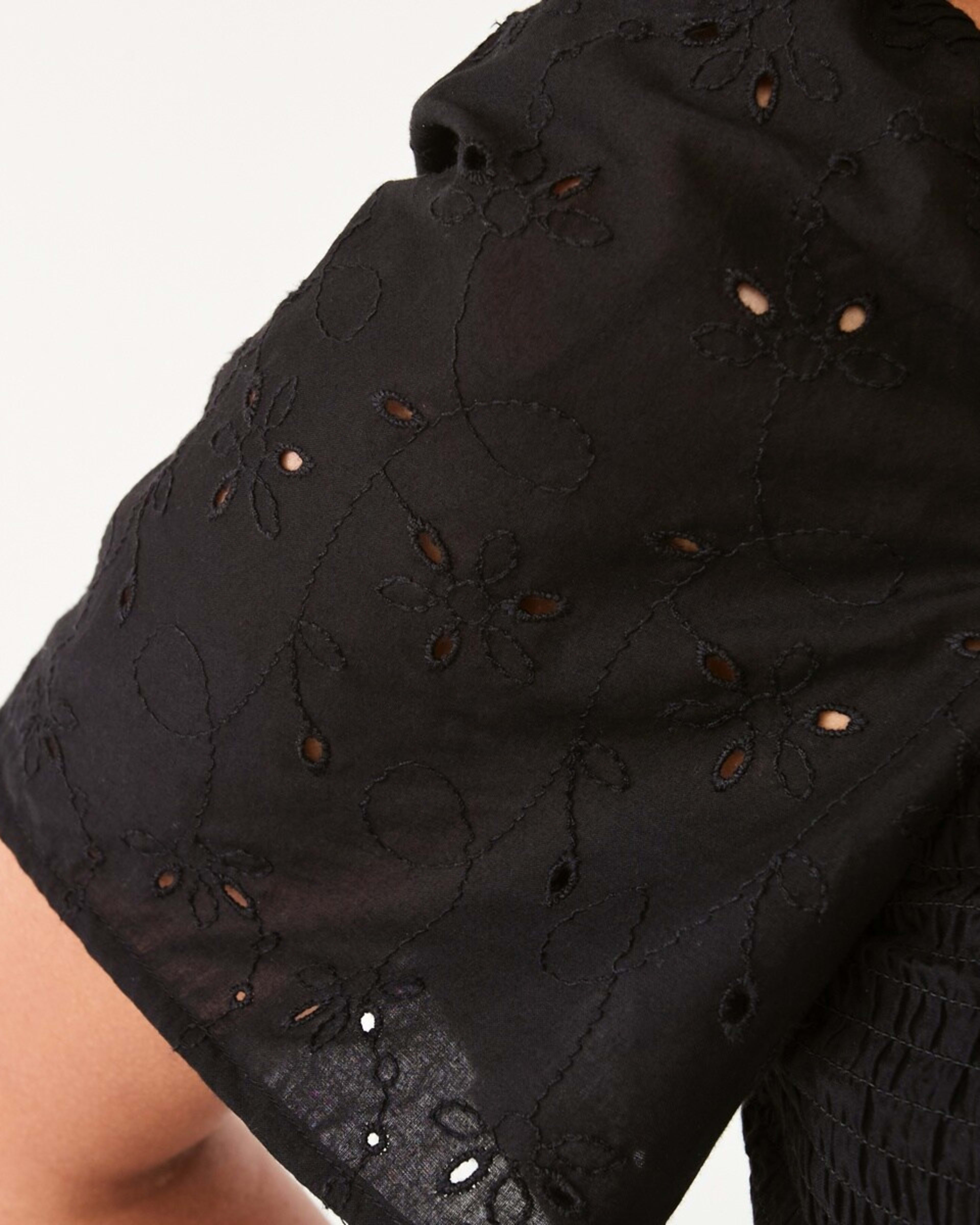 5 Short Sleeve Shirred Broderie Top Black, 5 of 6