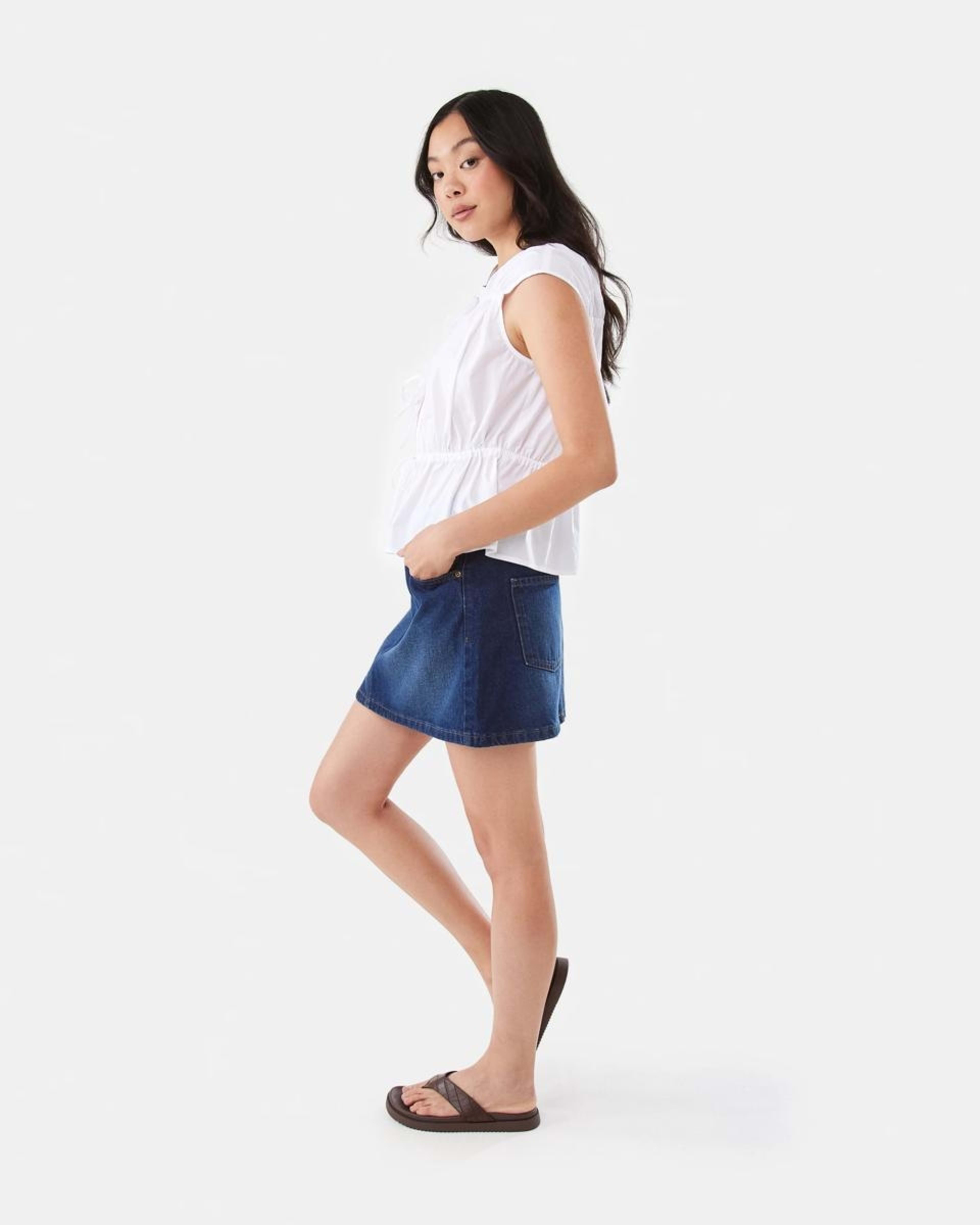 4 Denim A-line Mini Skirt MID WASH, 4 of 10