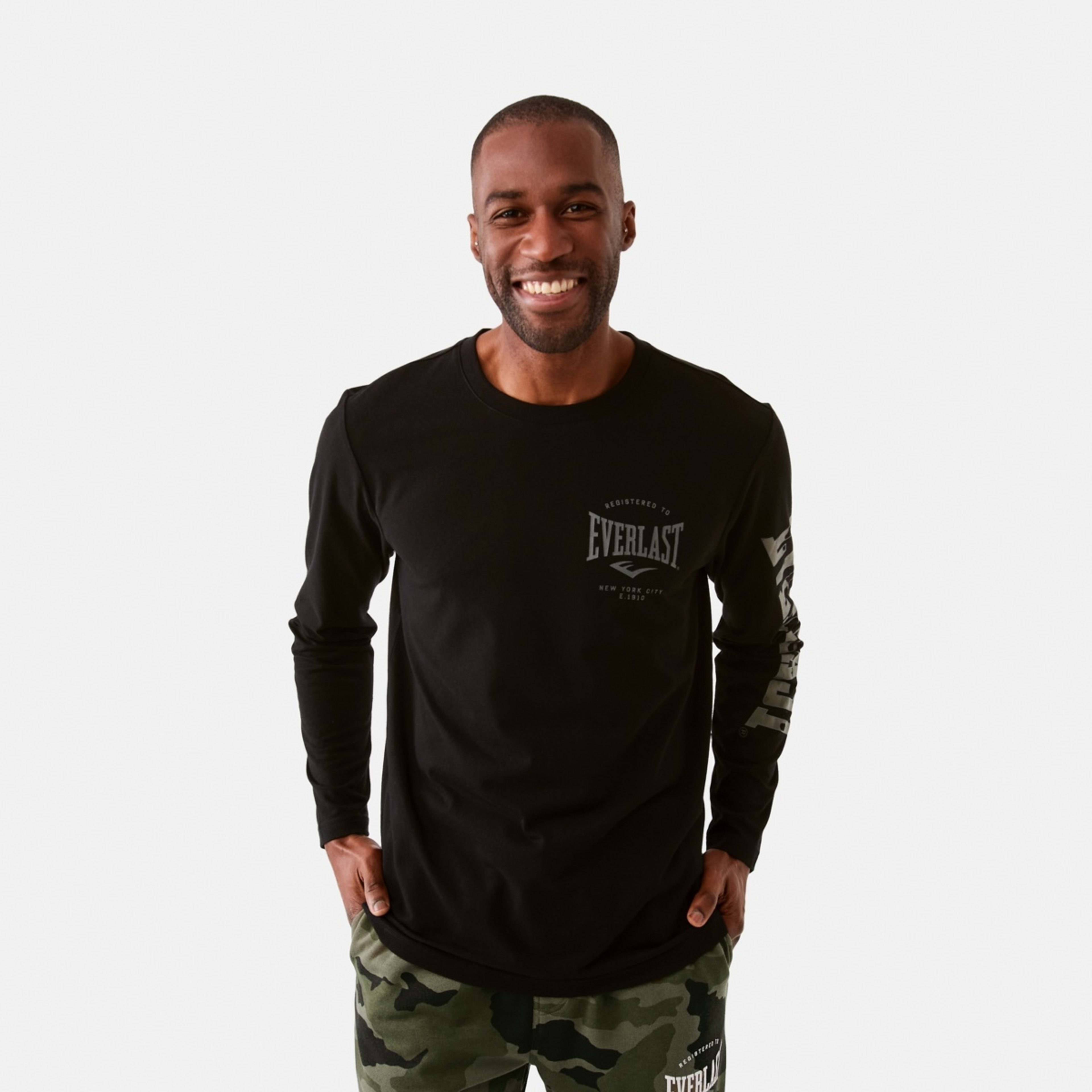 1 Everlast Mens Long Sleeve Camo T-shirt Black, 1 of 7