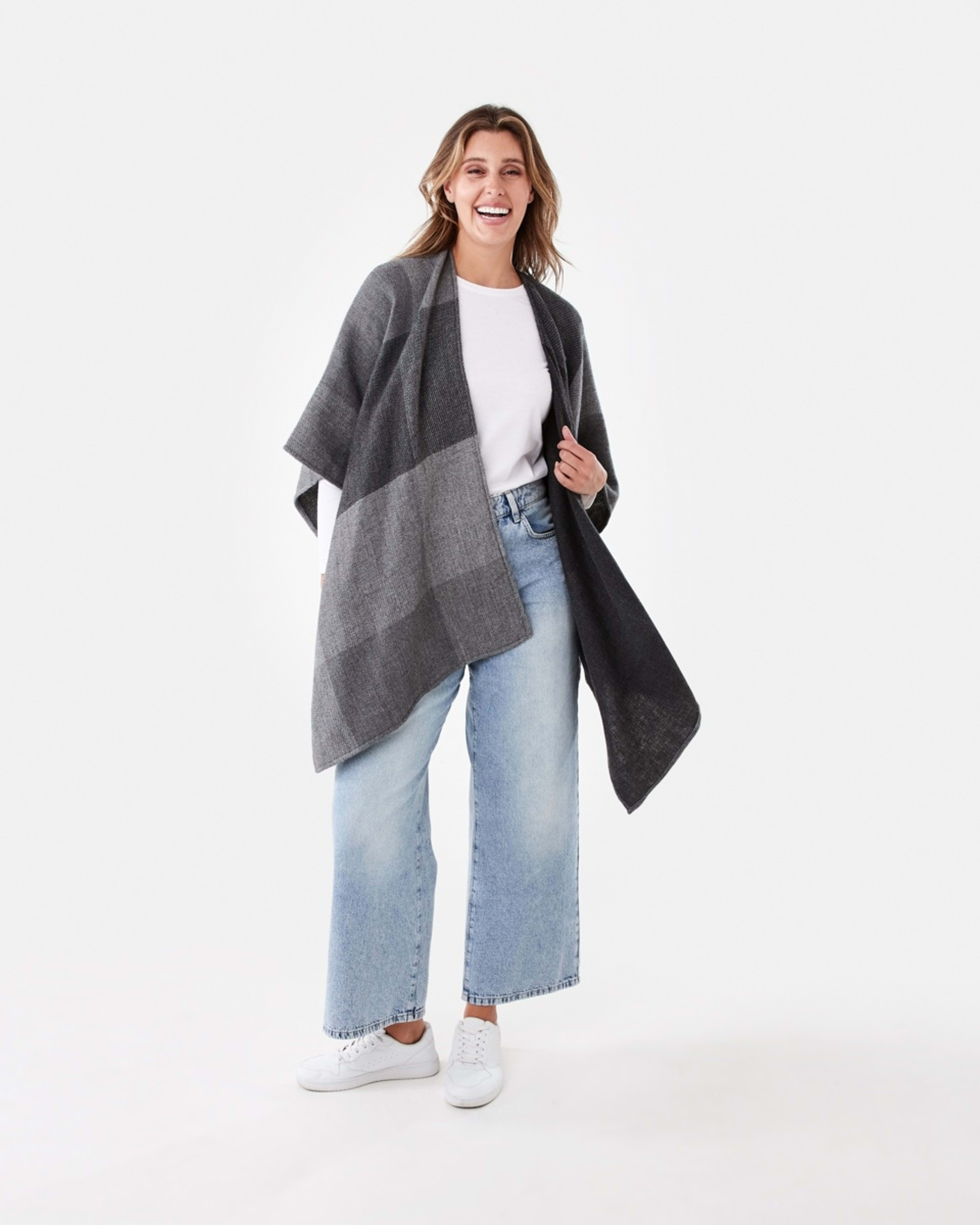 1 Wrap Scarf Stripe Check Lead Grey