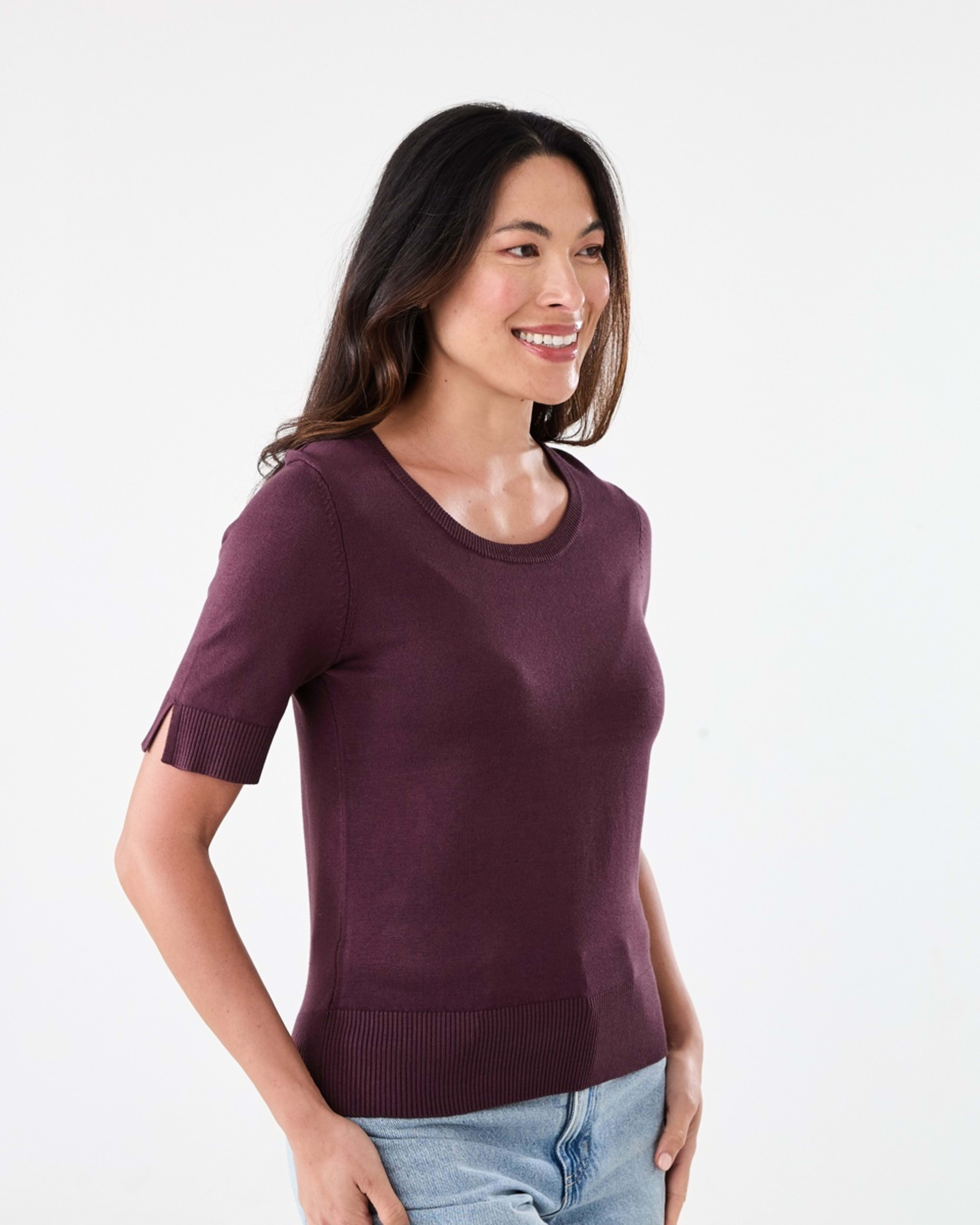 2 Short Elbow Sleeve Scoop Neck Top Mulberry, 2 of 6