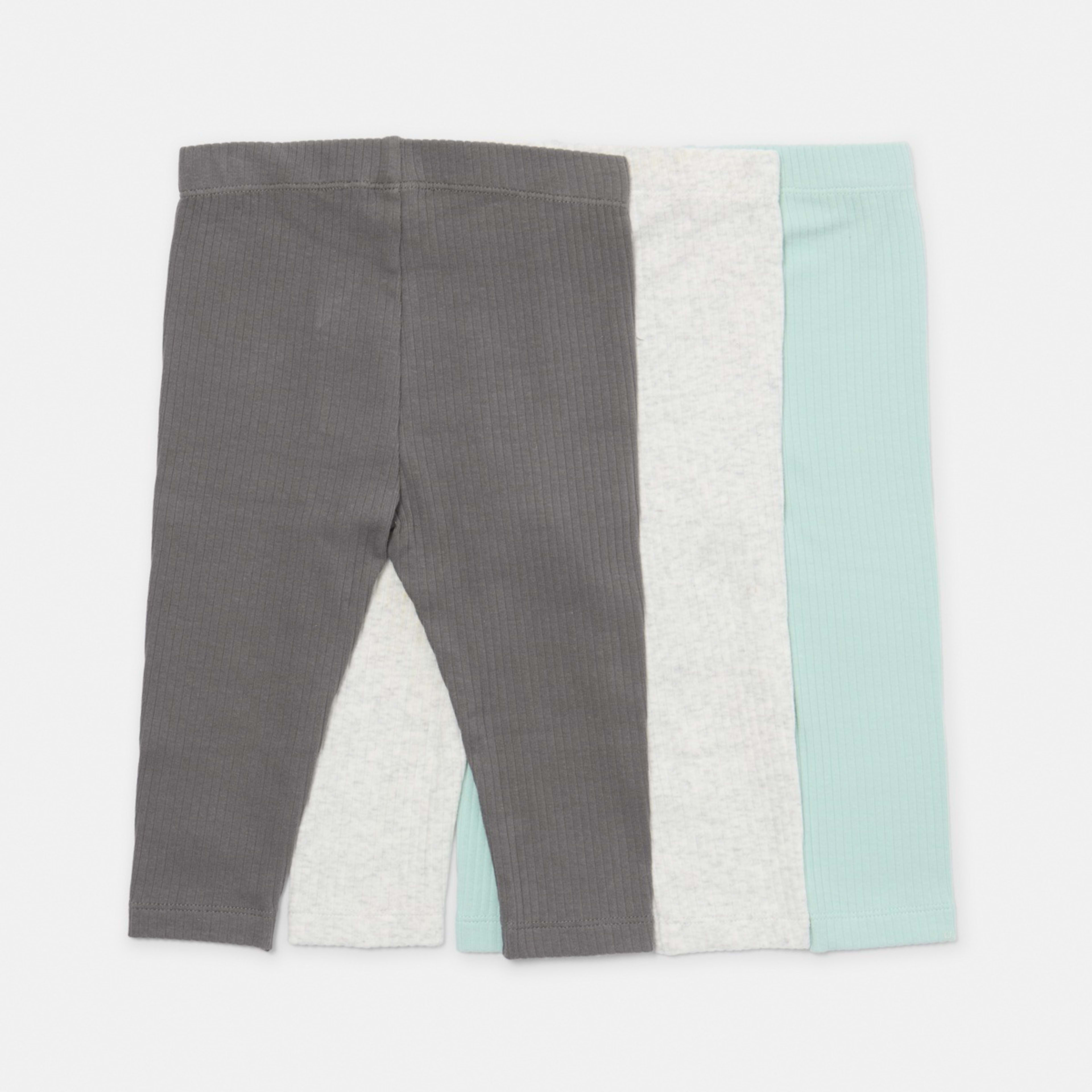 2 3 Pack Rib Leggings Green Grey 3pk, 2 of 8
