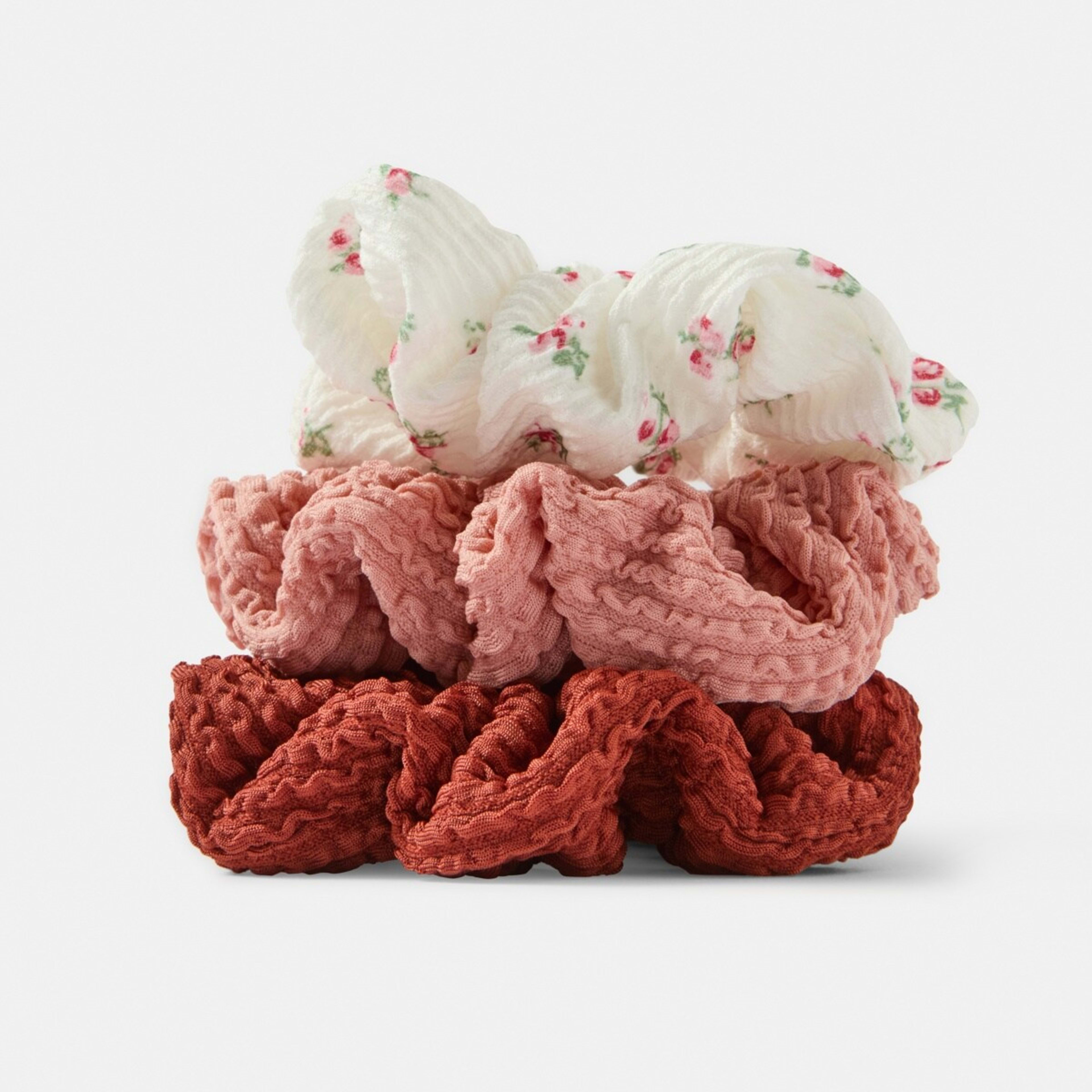 1 3 Pack Seersucker Floral Hair Scrunchies, 1 of 4