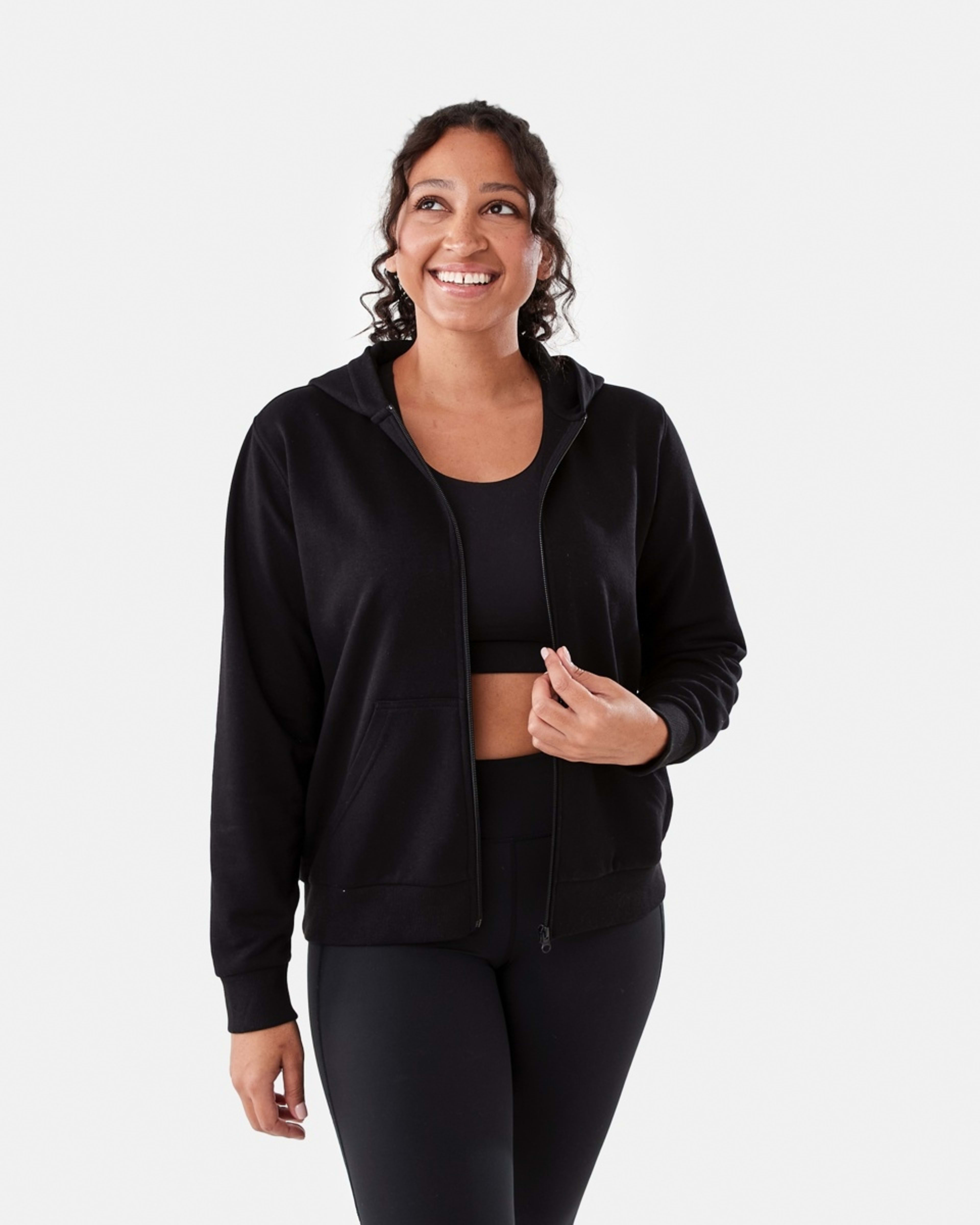 1 Active Womens Zip Through Hoodie BLACK, 1 of 7