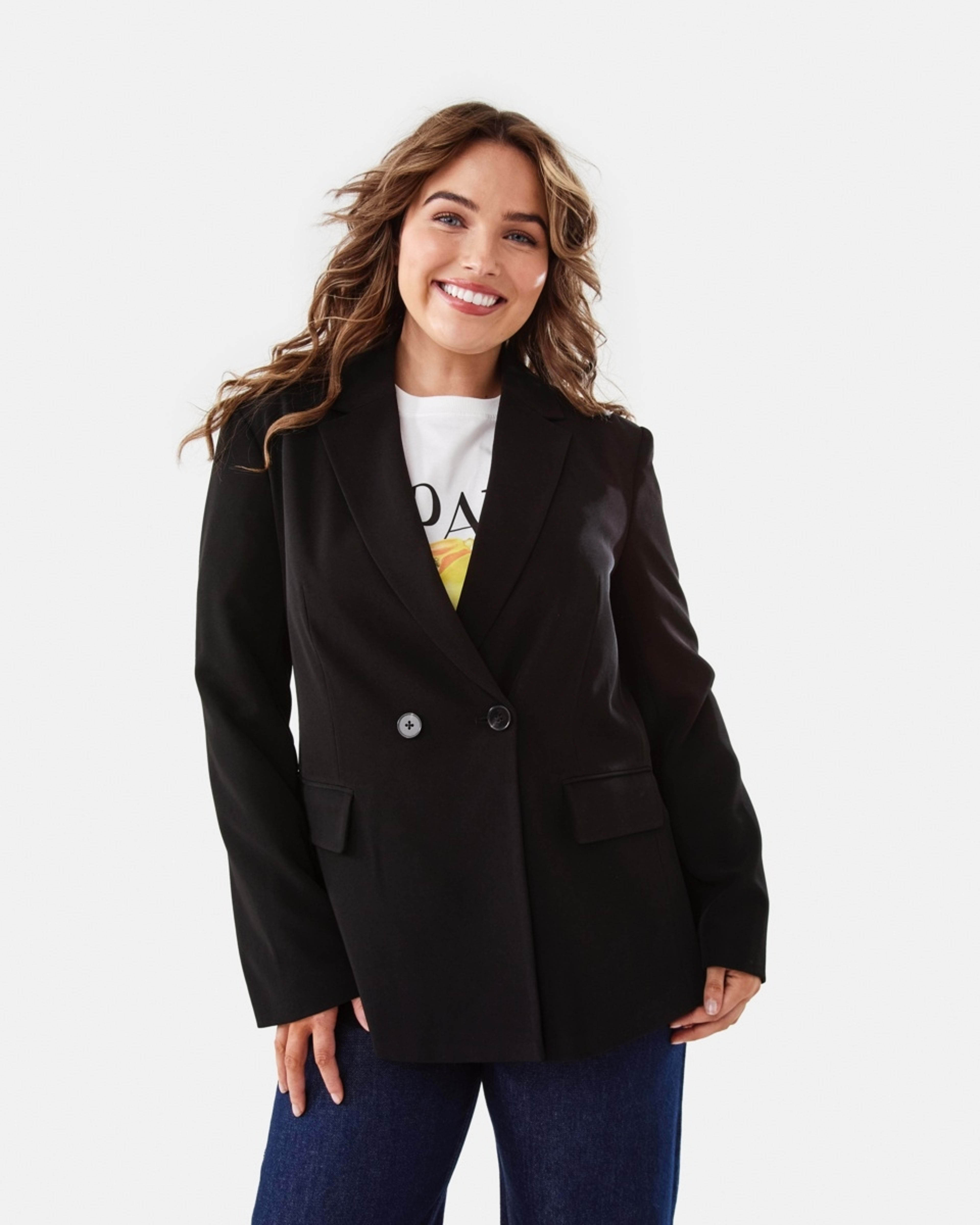 2 Premium Double Breasted Blazer Black, 2 of 8