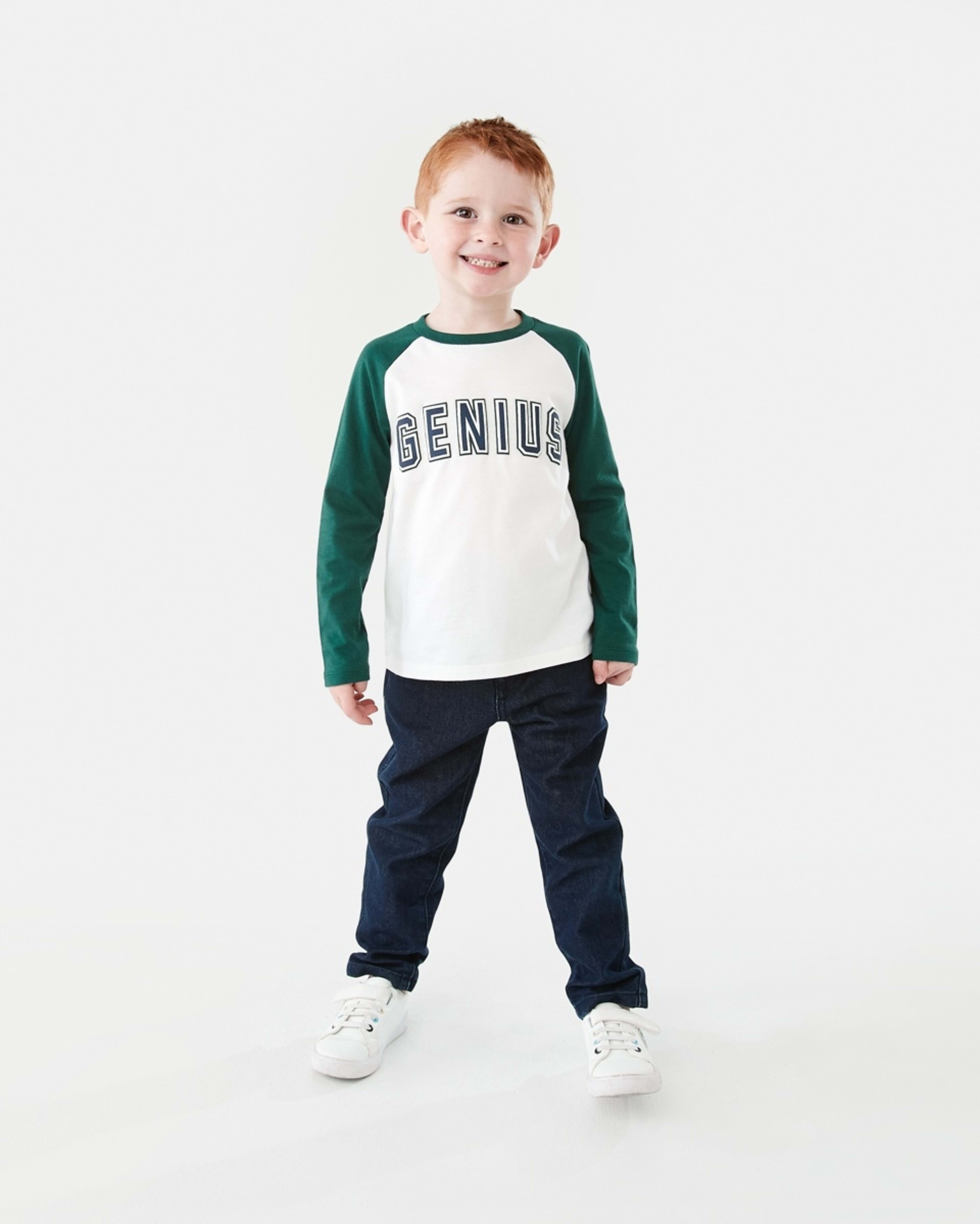 6 Printed Raglan Long Sleeve T-shirt Wht Genius, 6 of 9
