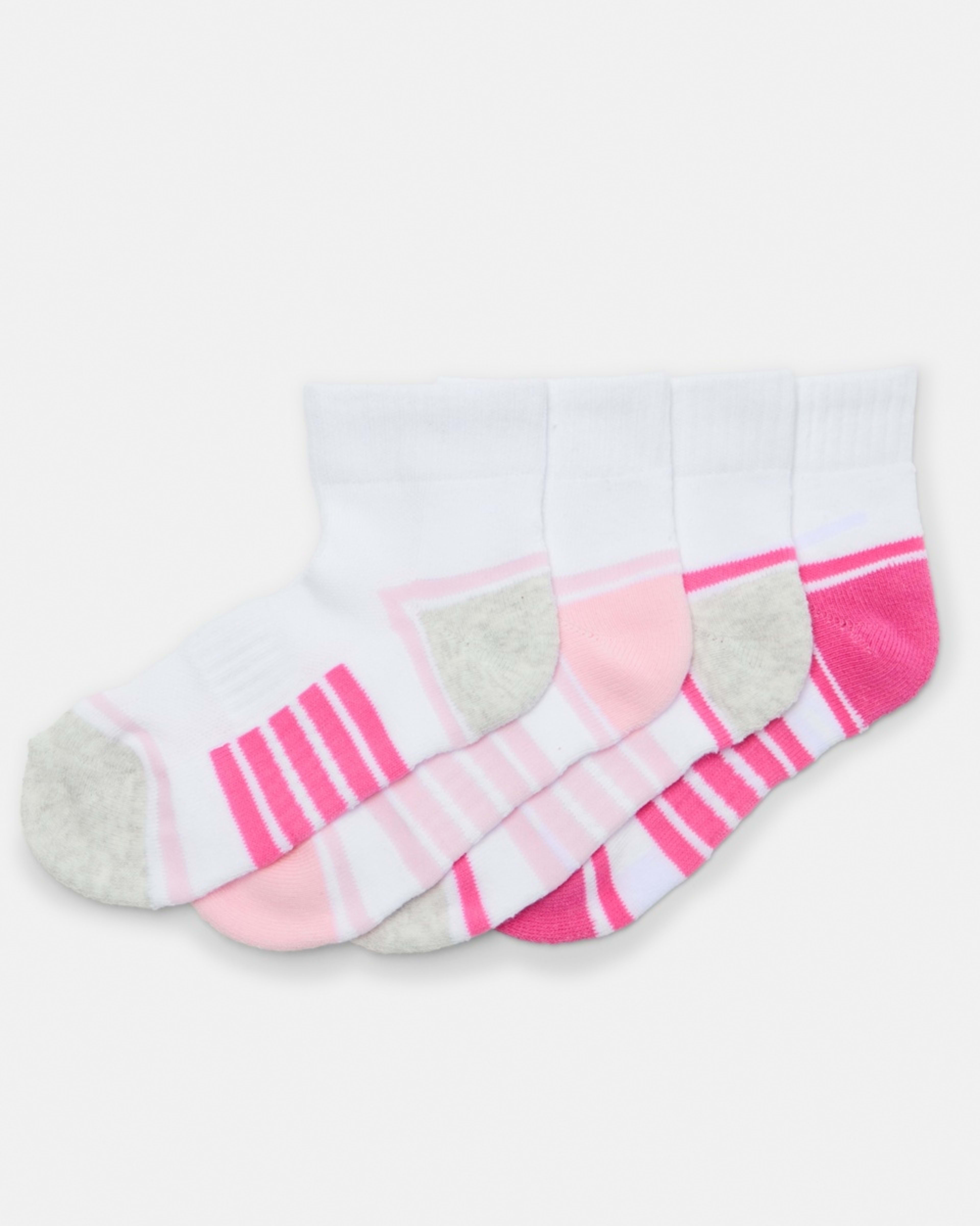 1 4 Pack Active Kids Quarter Crew Socks PINKS