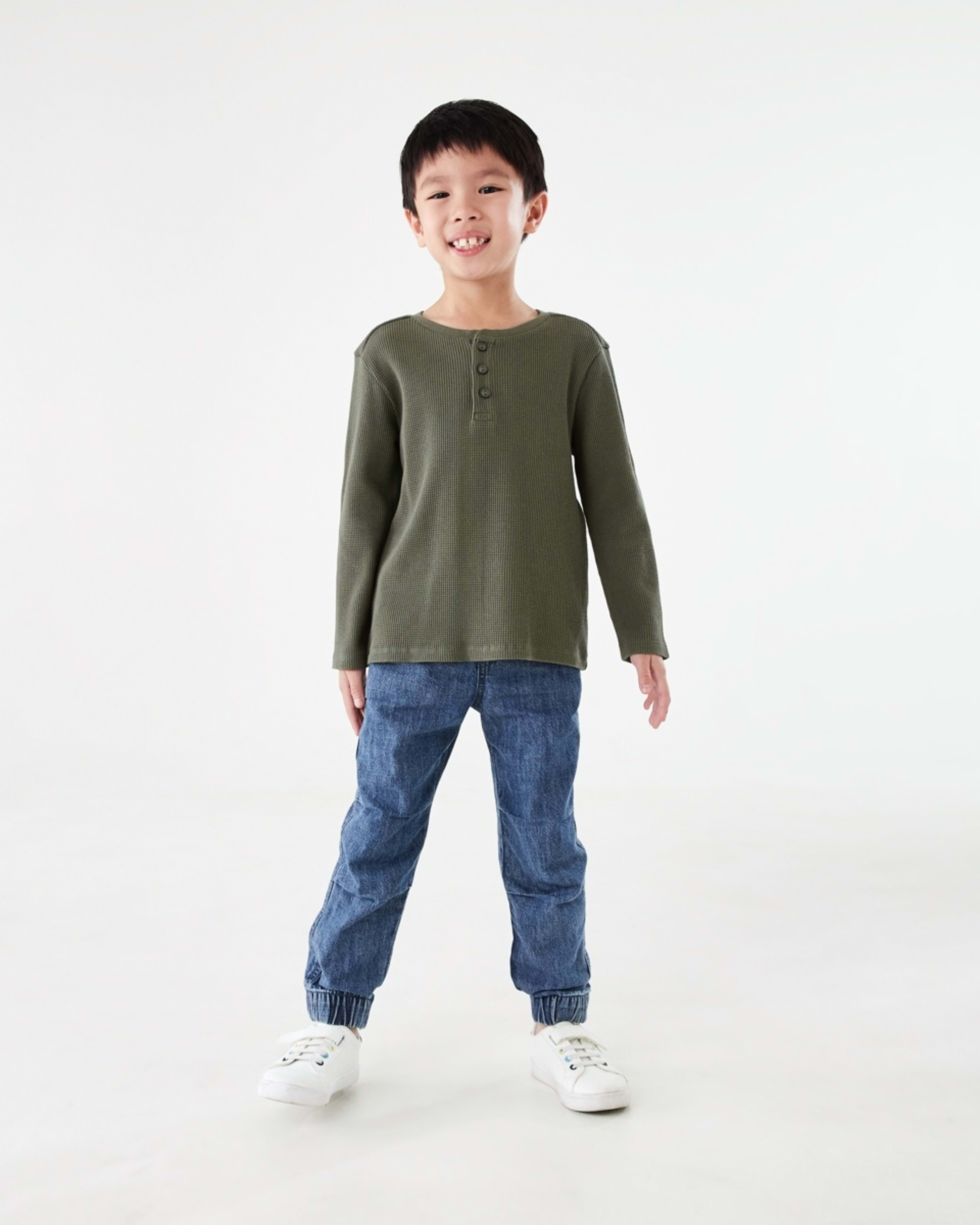 5 Waffle Henley Long Sleeve T-shirt Army Canvas, 5 of 8