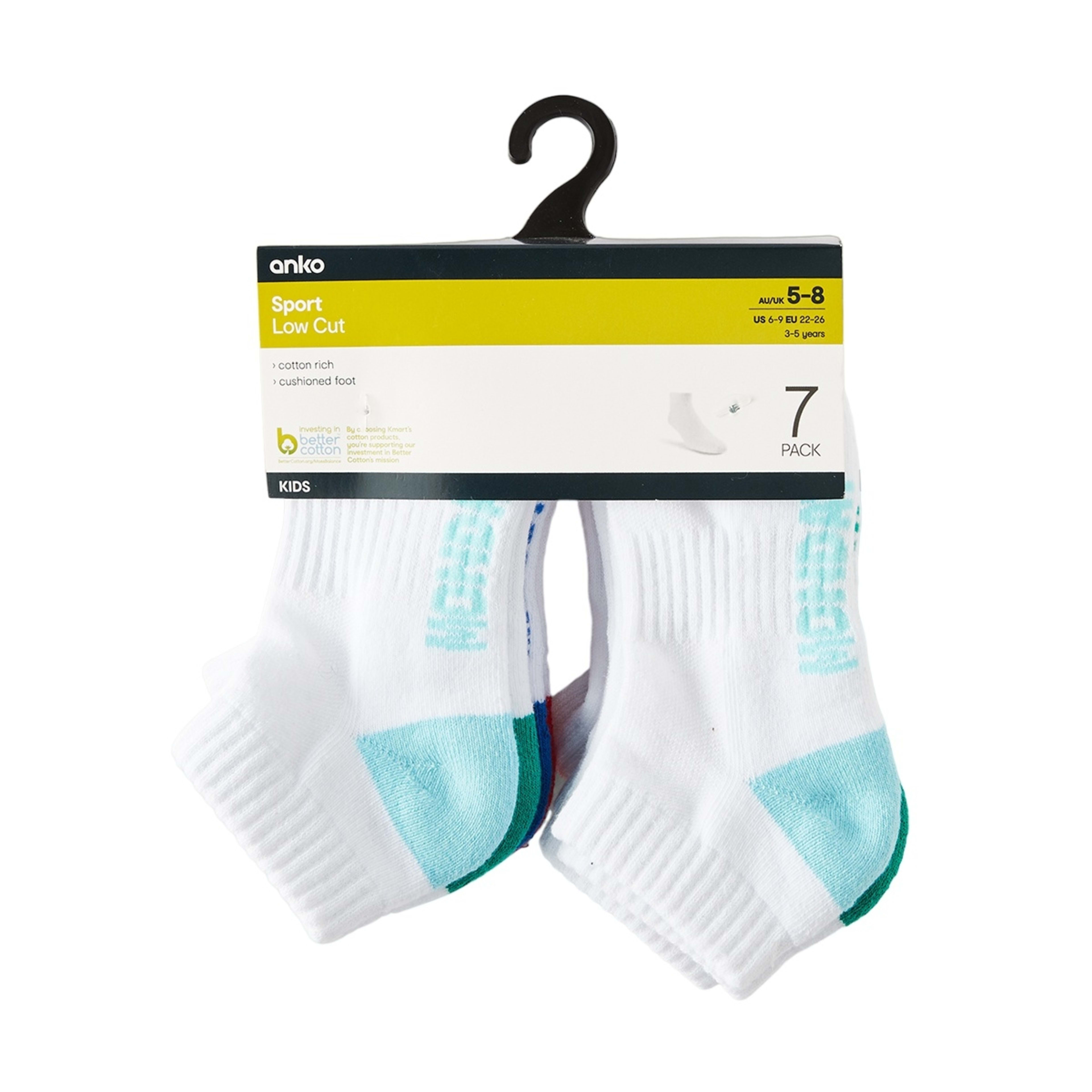 3 7 Pack Active Kids Low Cut Sports Socks Days Of The Week White Socks, 3 of 3