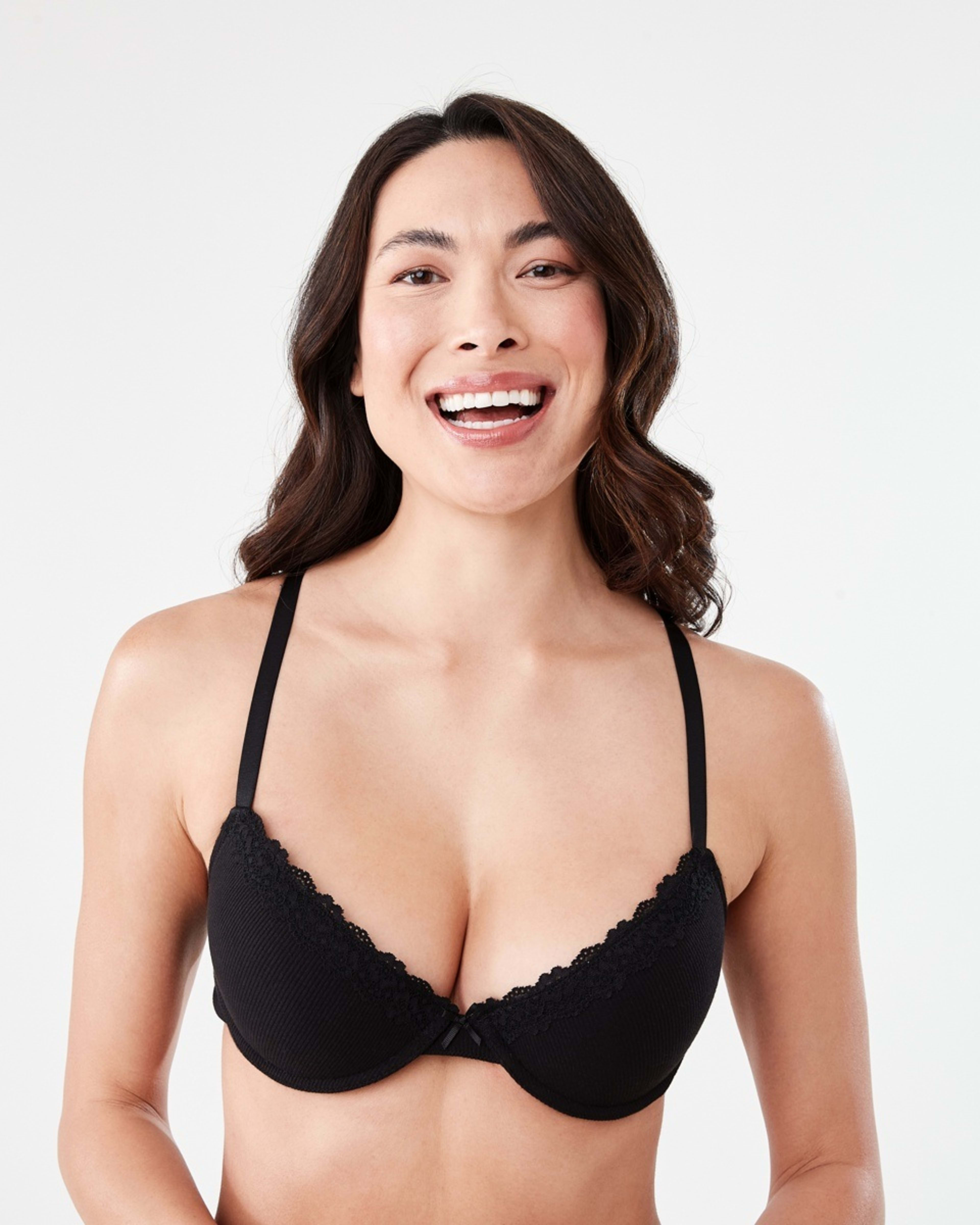 4 2 Pack Push-up Rib Lace Bra SOFT OAT MARLE, BLACK, 4 of 9
