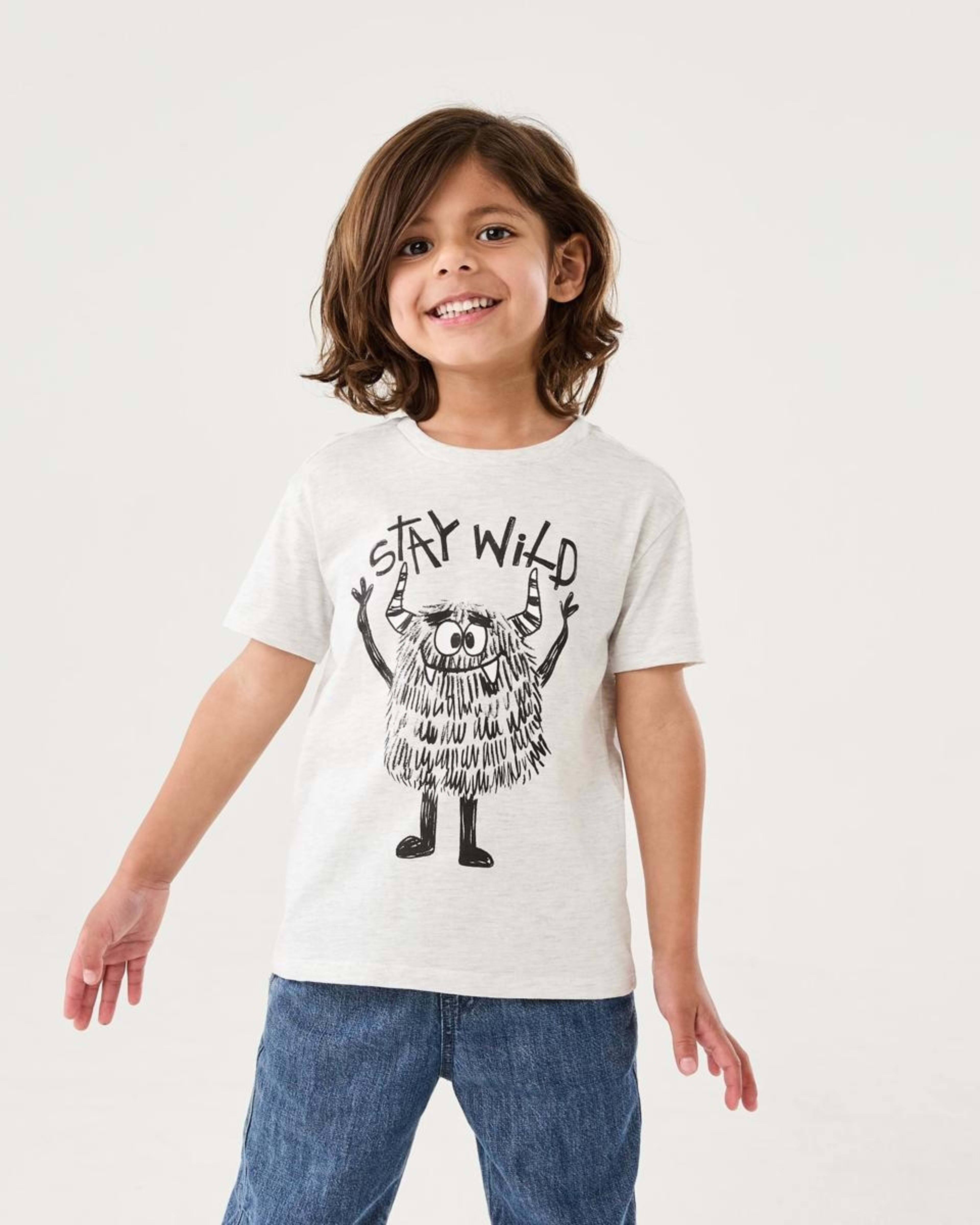 1 Chest Print T-shirt STAY WILD MONSTER WHITE MARLE, 1 of 6