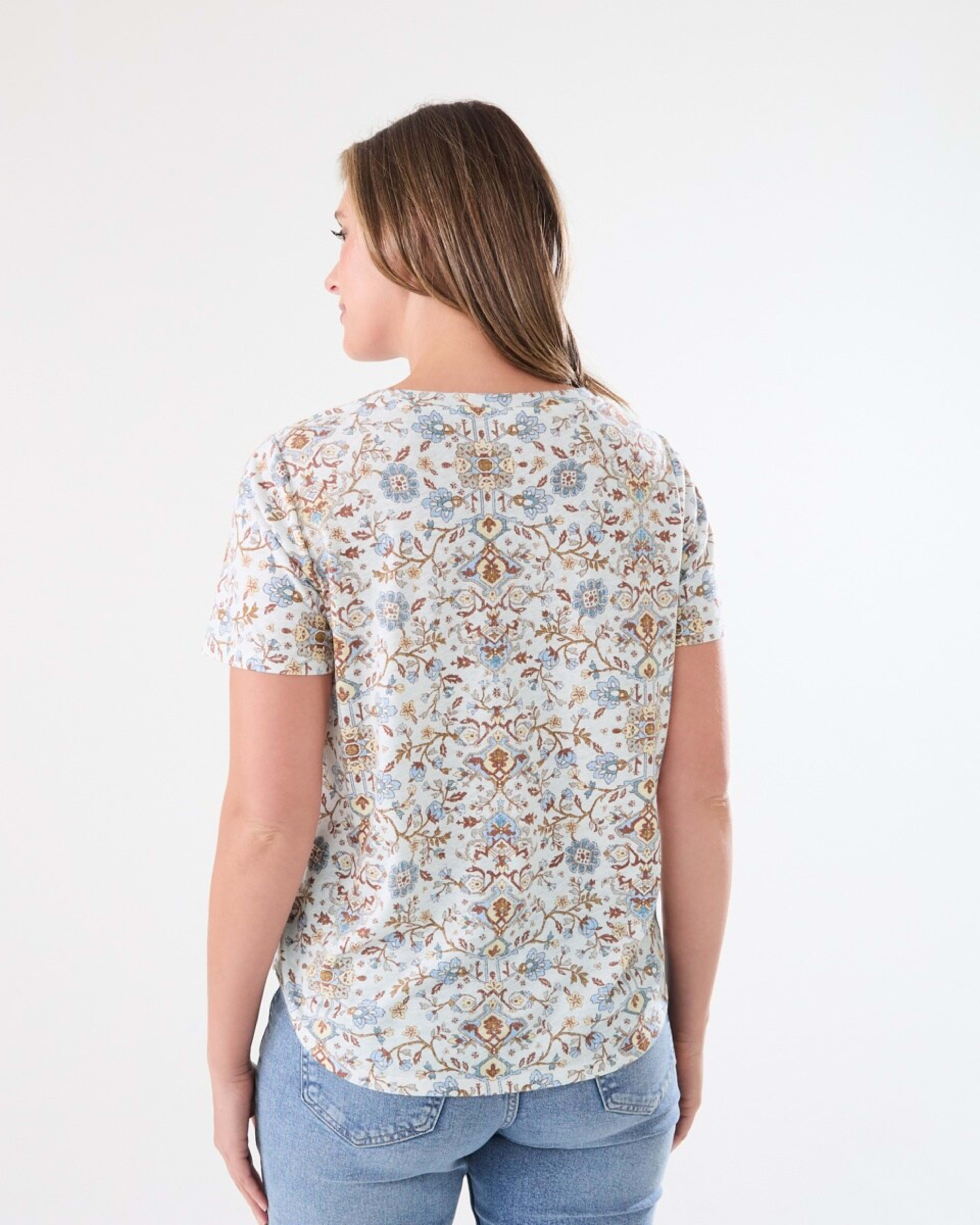 3 Short Sleeve Linen Blend V-Neck T-shirt BOHO FLORAL BRUNI BLUE, 3 of 5