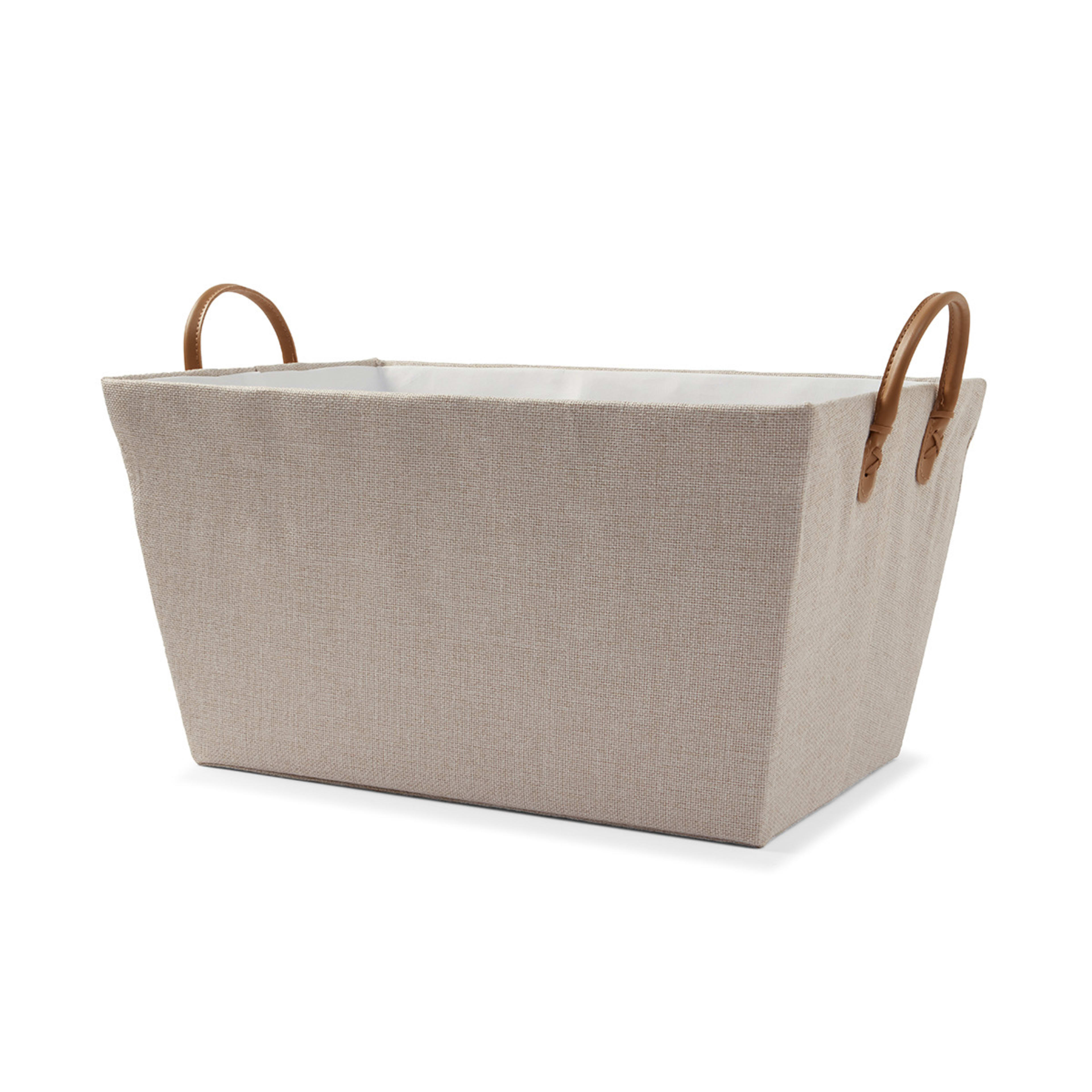 Linen Look Tapered Rectangle Basket - White and Beige - Kmart NZ