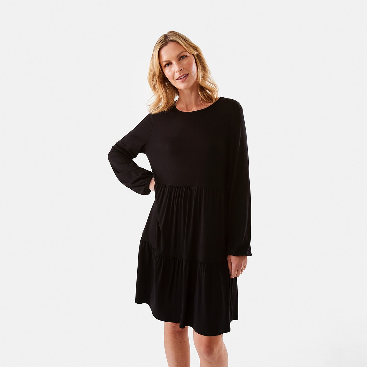 Long Sleeve Jersey Smock Mini Dress