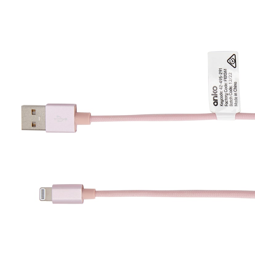 Lightning Cable 2m Pink Rope Kmart