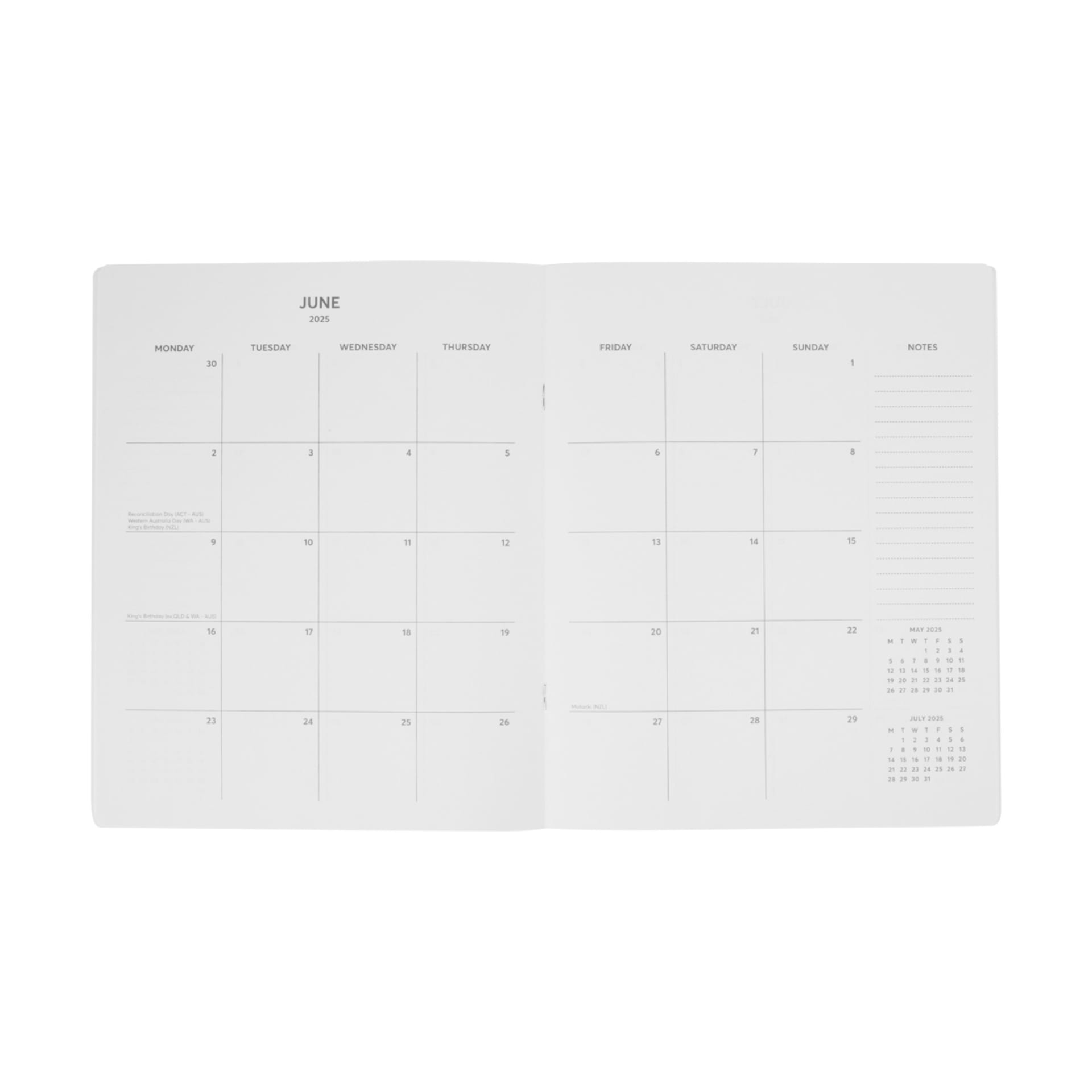 2025 Monthly Planner Diary Black Kmart NZ