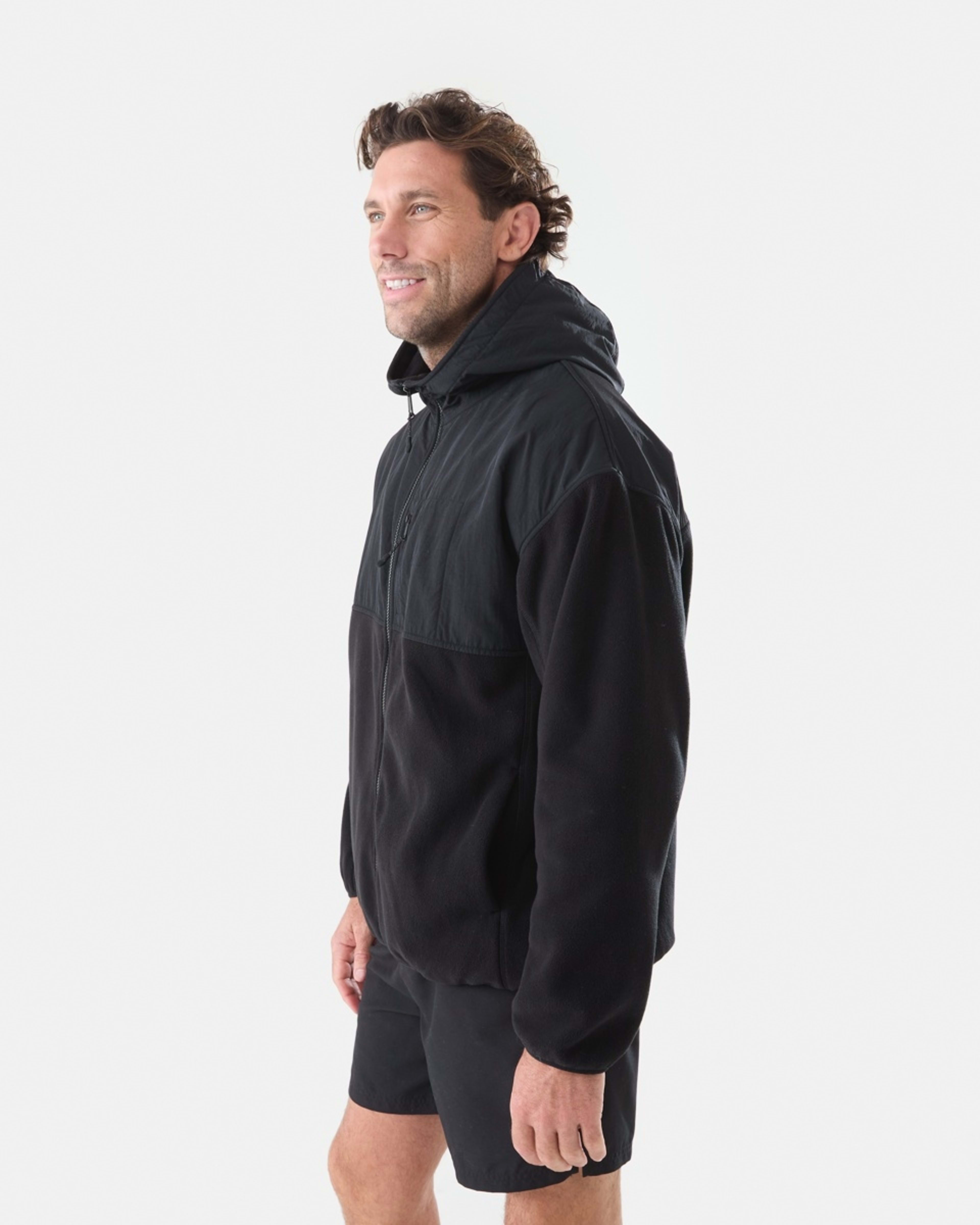 3 Active Mens Polar Fleece Full Zip Hoodie Black, 3 of 7