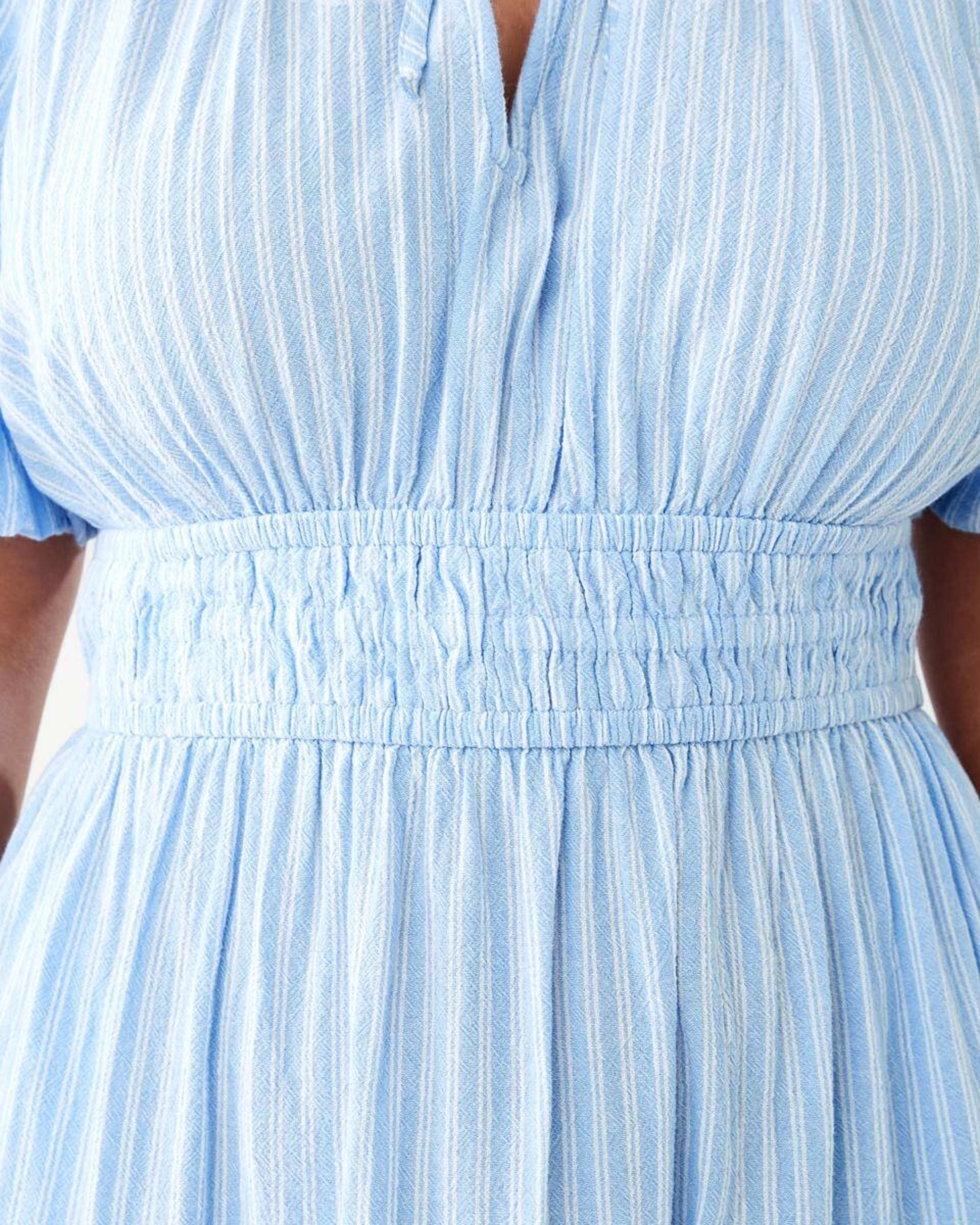 6 Short Sleeve Shirred Waist Midi Dress DANI STRP BRUNI BLUE, 6 of 9