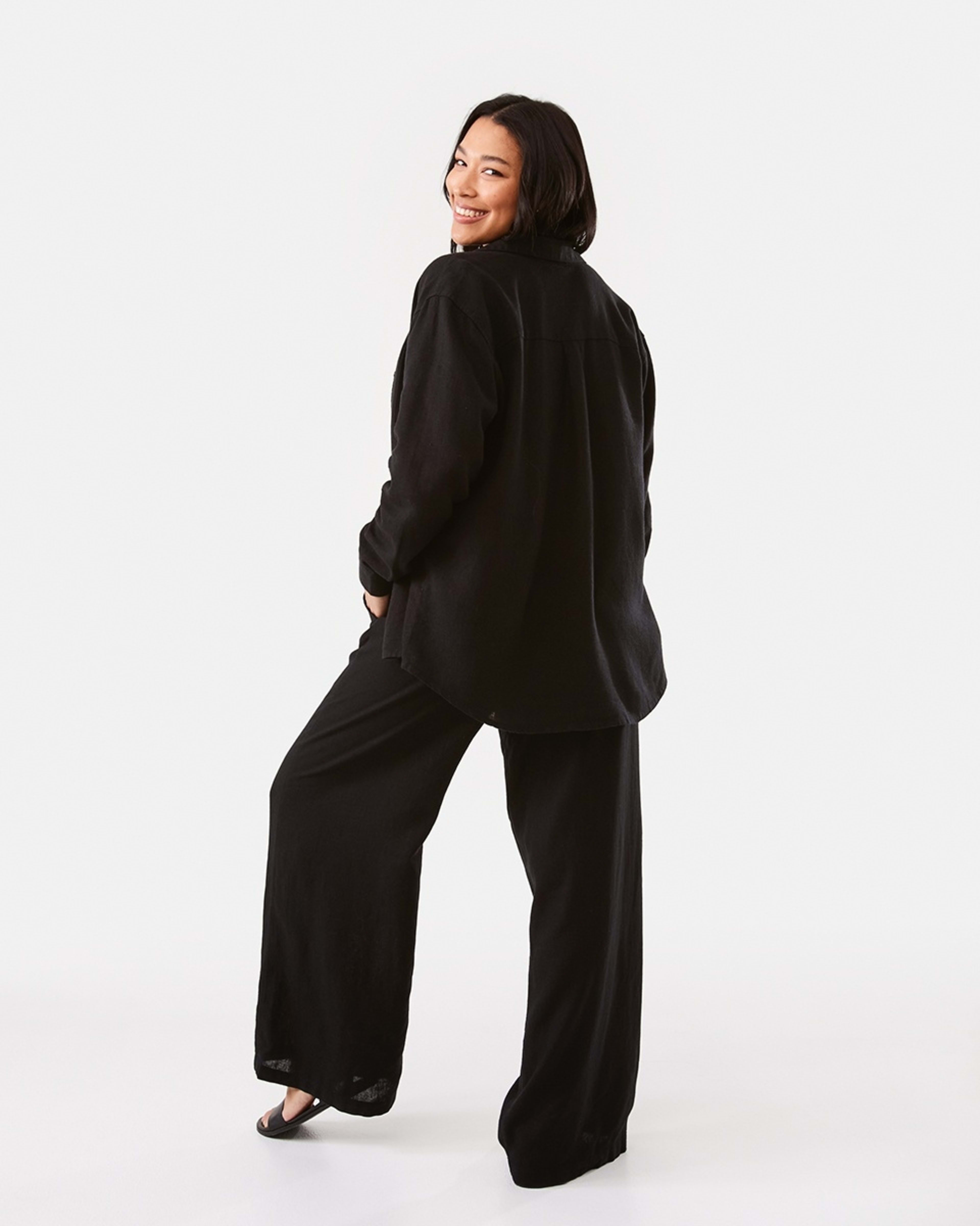 5 Long Sleeve Linen Blend Shirt Black, 5 of 9