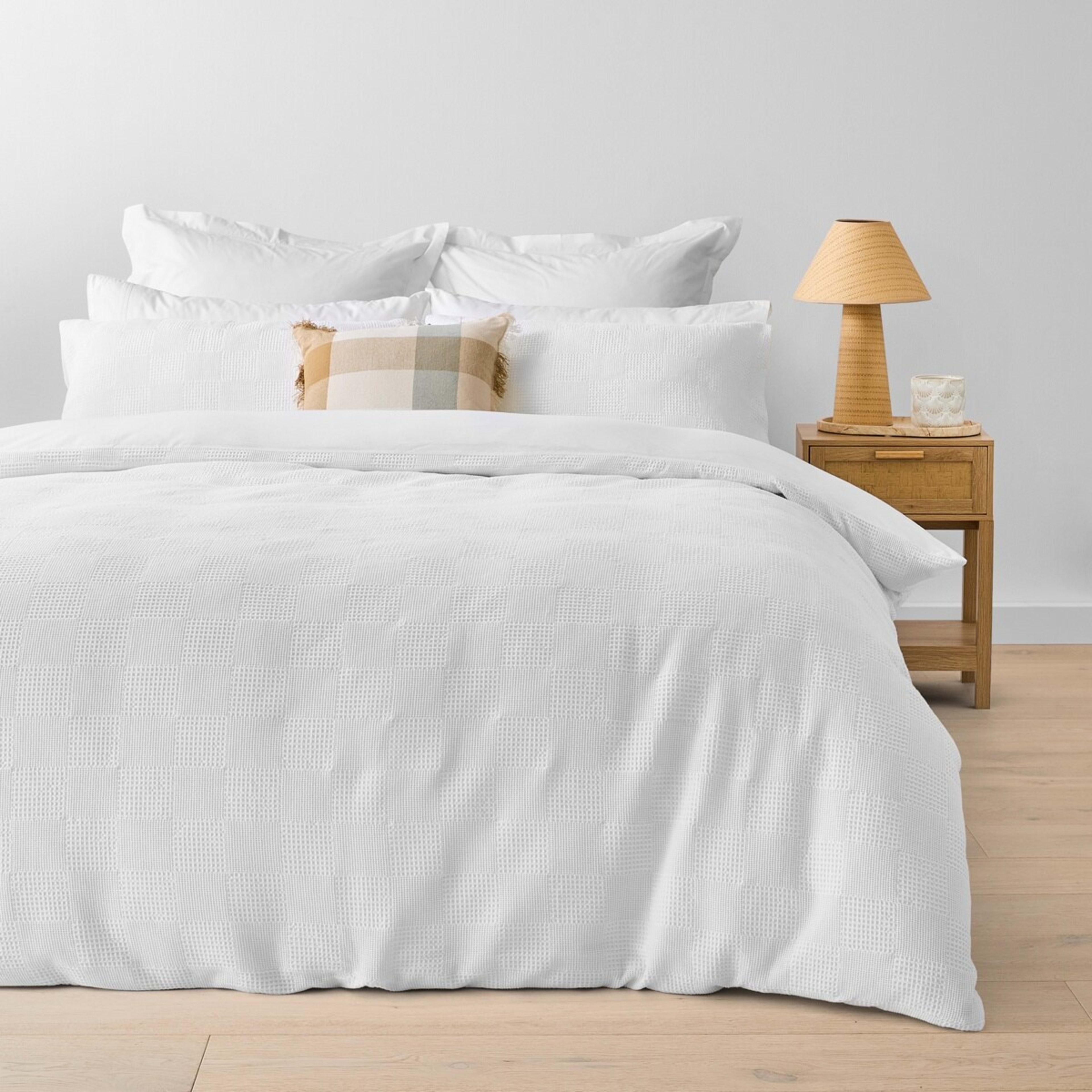 1 Check Waffle Cotton Quilt Cover Set - Double Bed, White, 1 of 6