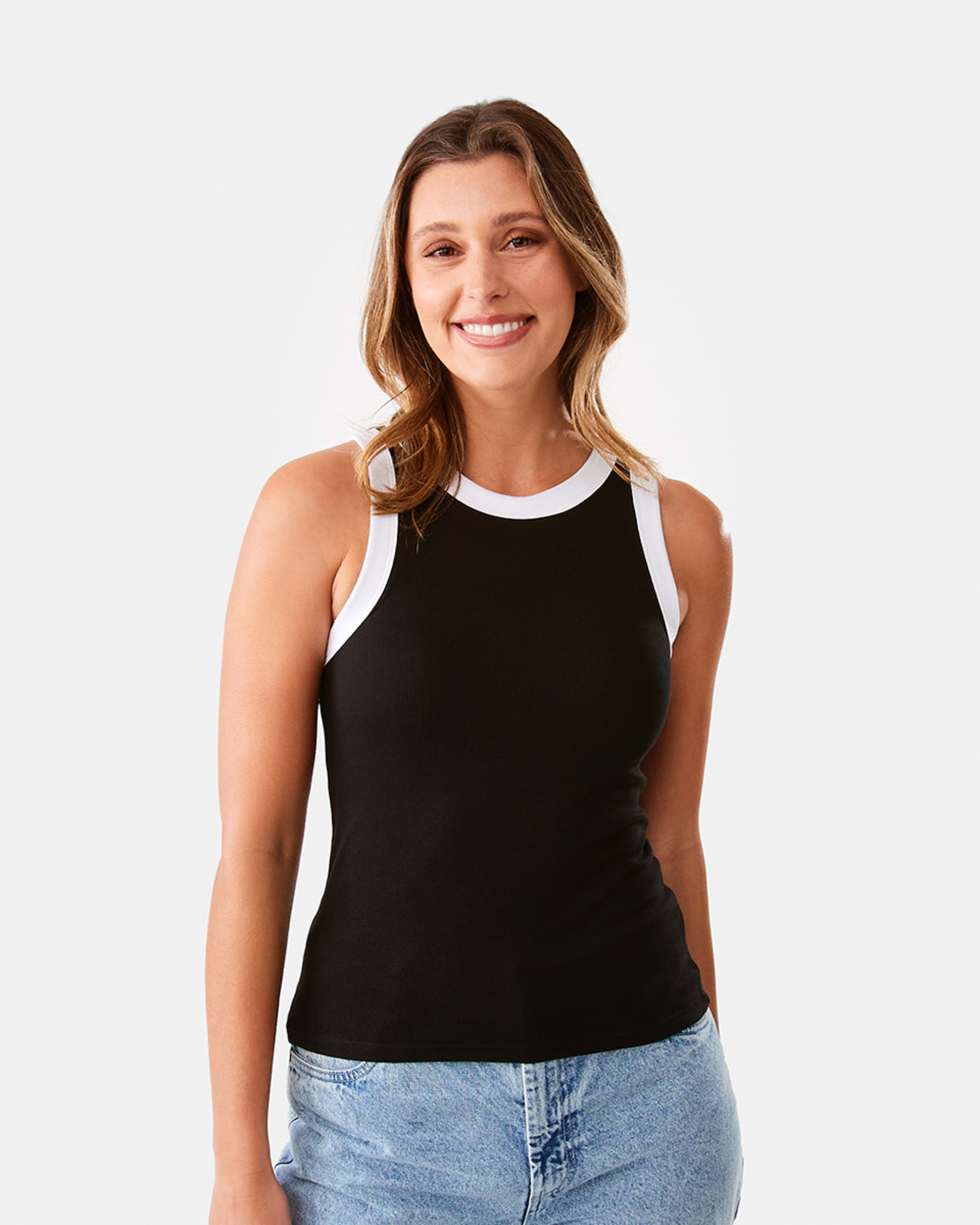 2 Sleeveless Rib Tank Blk Wht, 2 of 8