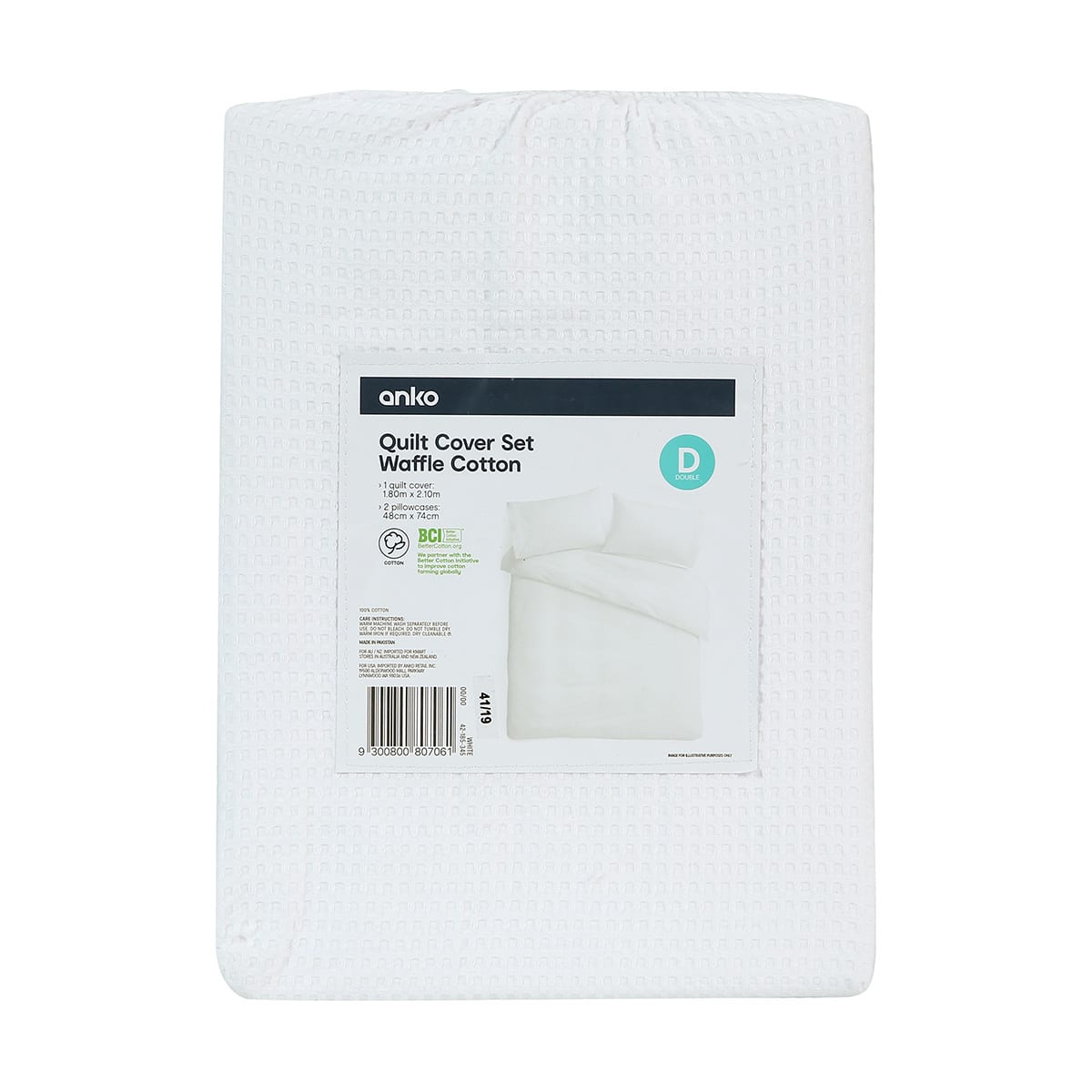 Waffle Cotton Quilt Cover Set Double Bed, White Kmart