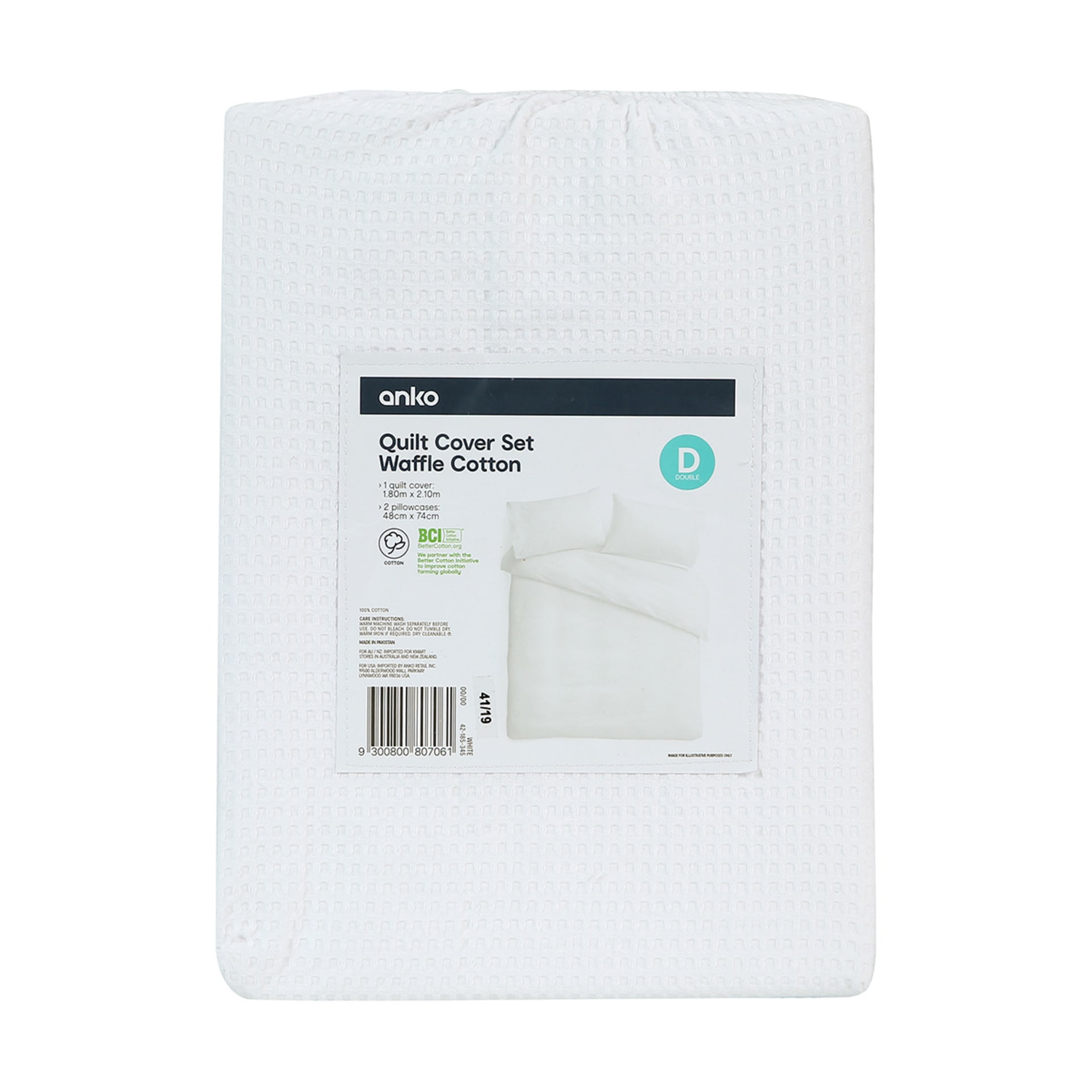 Waffle Cotton Quilt Cover Set Double Bed, White Kmart