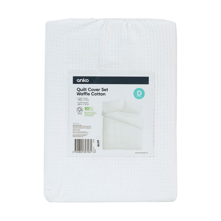 Waffle Cotton Quilt Cover Set Double Bed, White Kmart