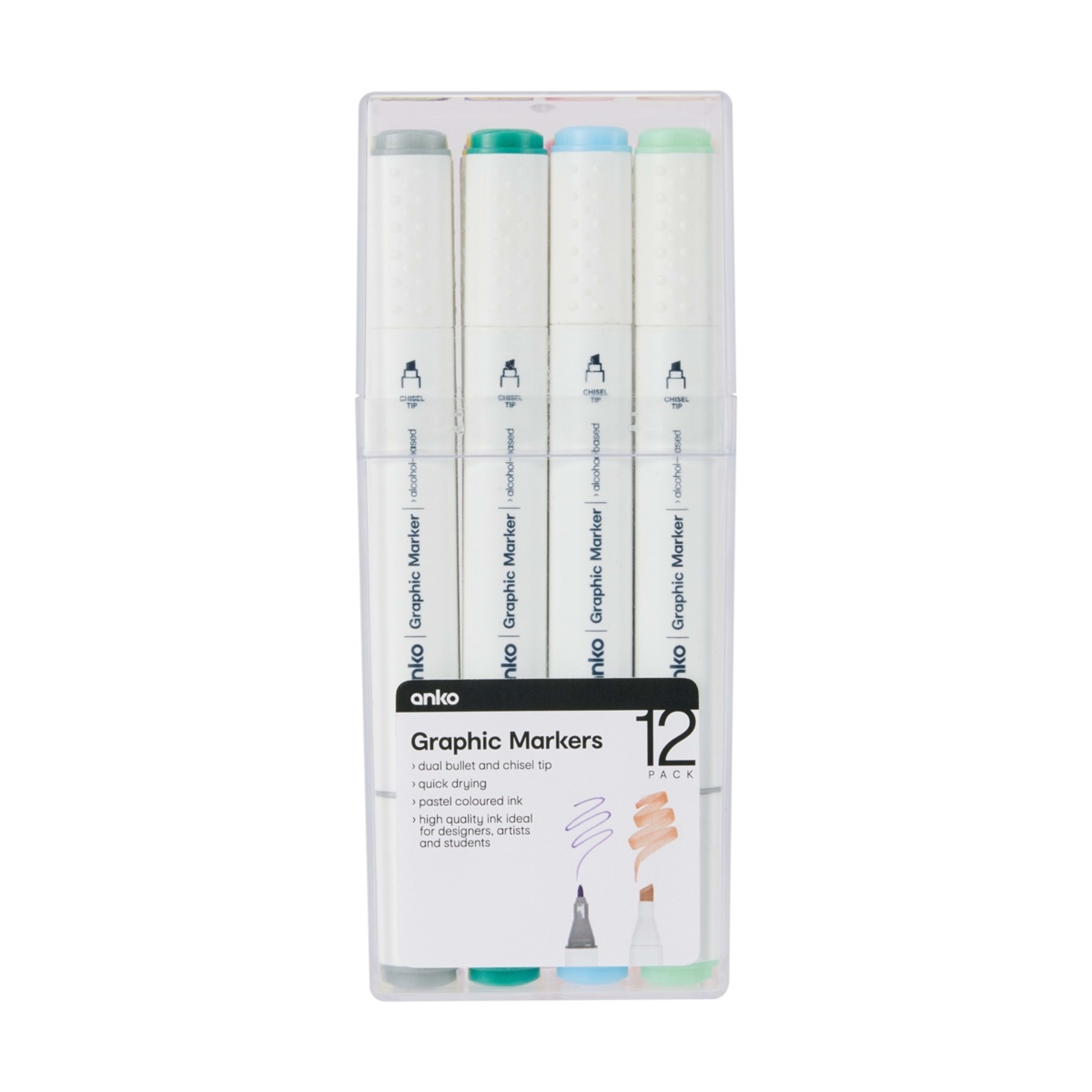 1 12 Pack Dual Tip Graphic Markers - Pastel