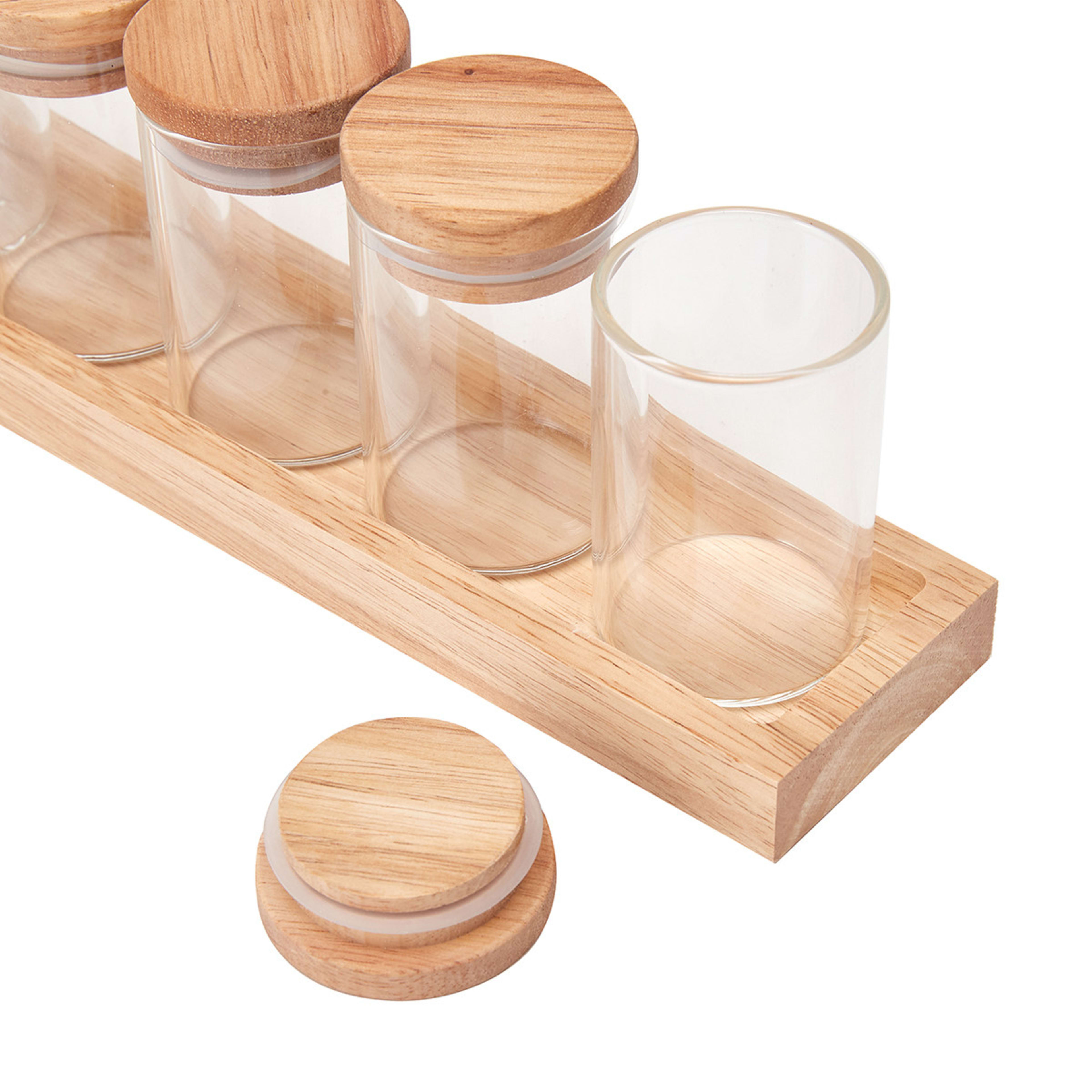 6 Pack Glass Jars with Wood Tray - Kmart