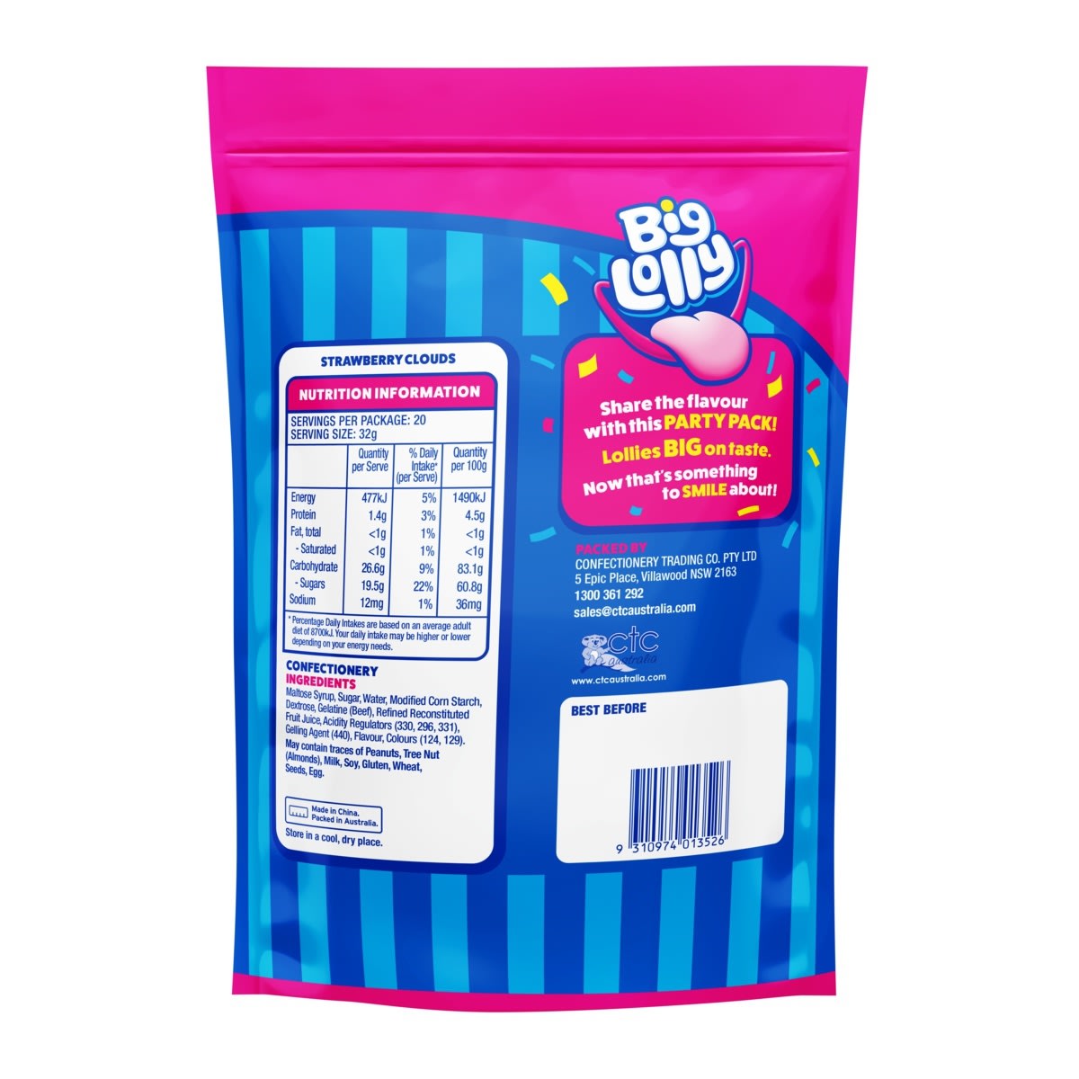 20 Pack Big Lolly Strawberry Clouds Party Pack 640g Kmart