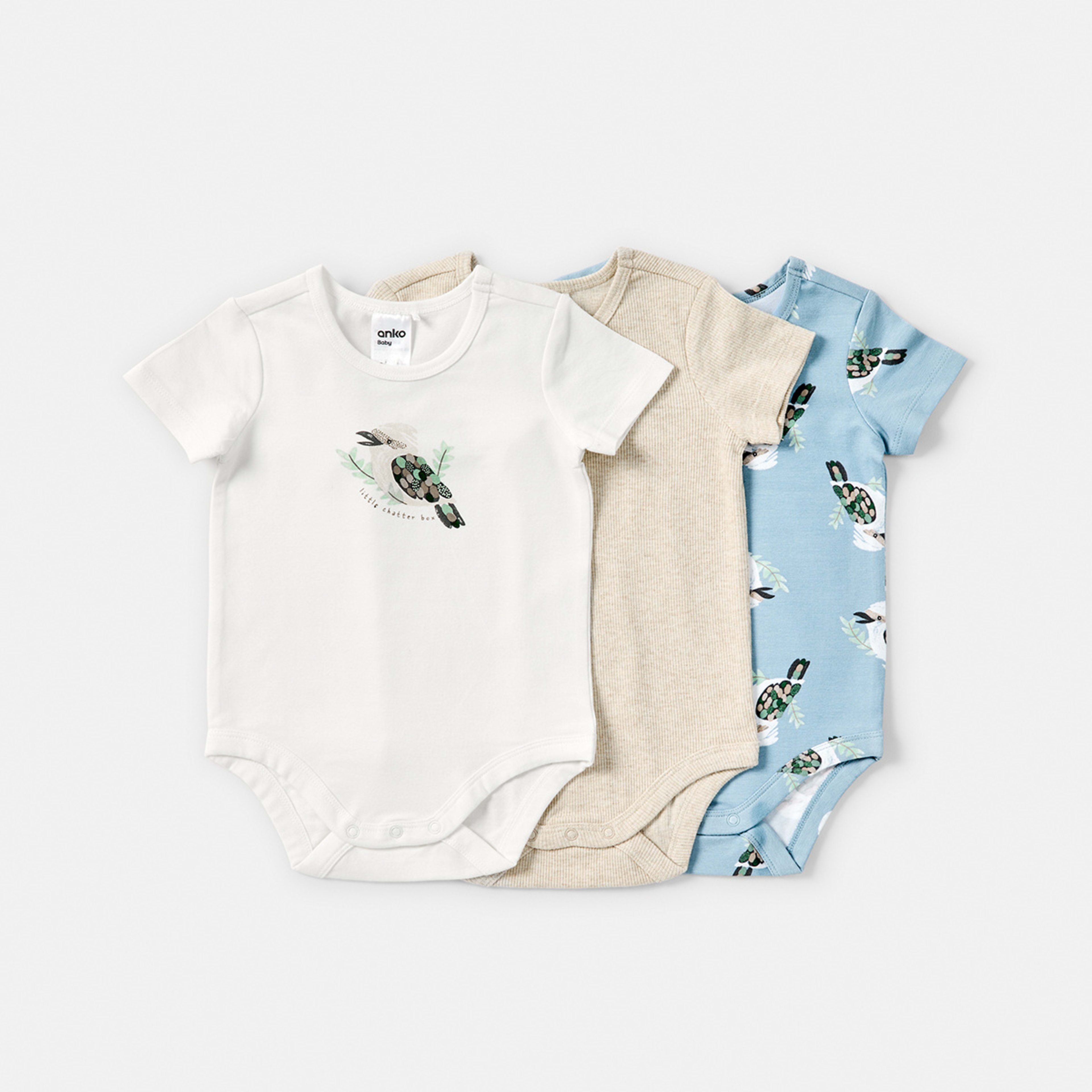 1 3 Pack Short Sleeve Bodysuits Kookaburra, 1 of 8