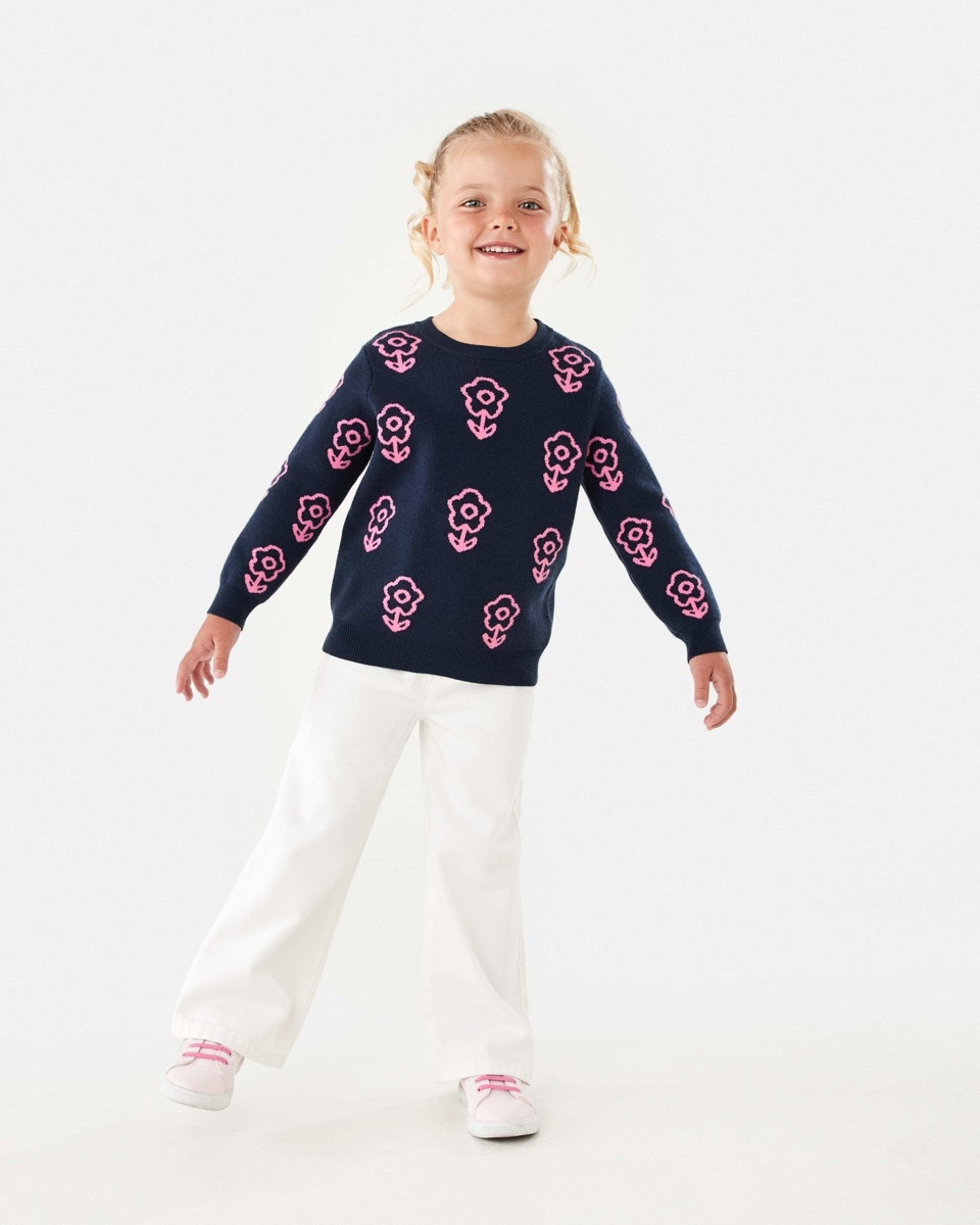 4 Jacquard Knit Jumper Nvy Flower, 4 of 9