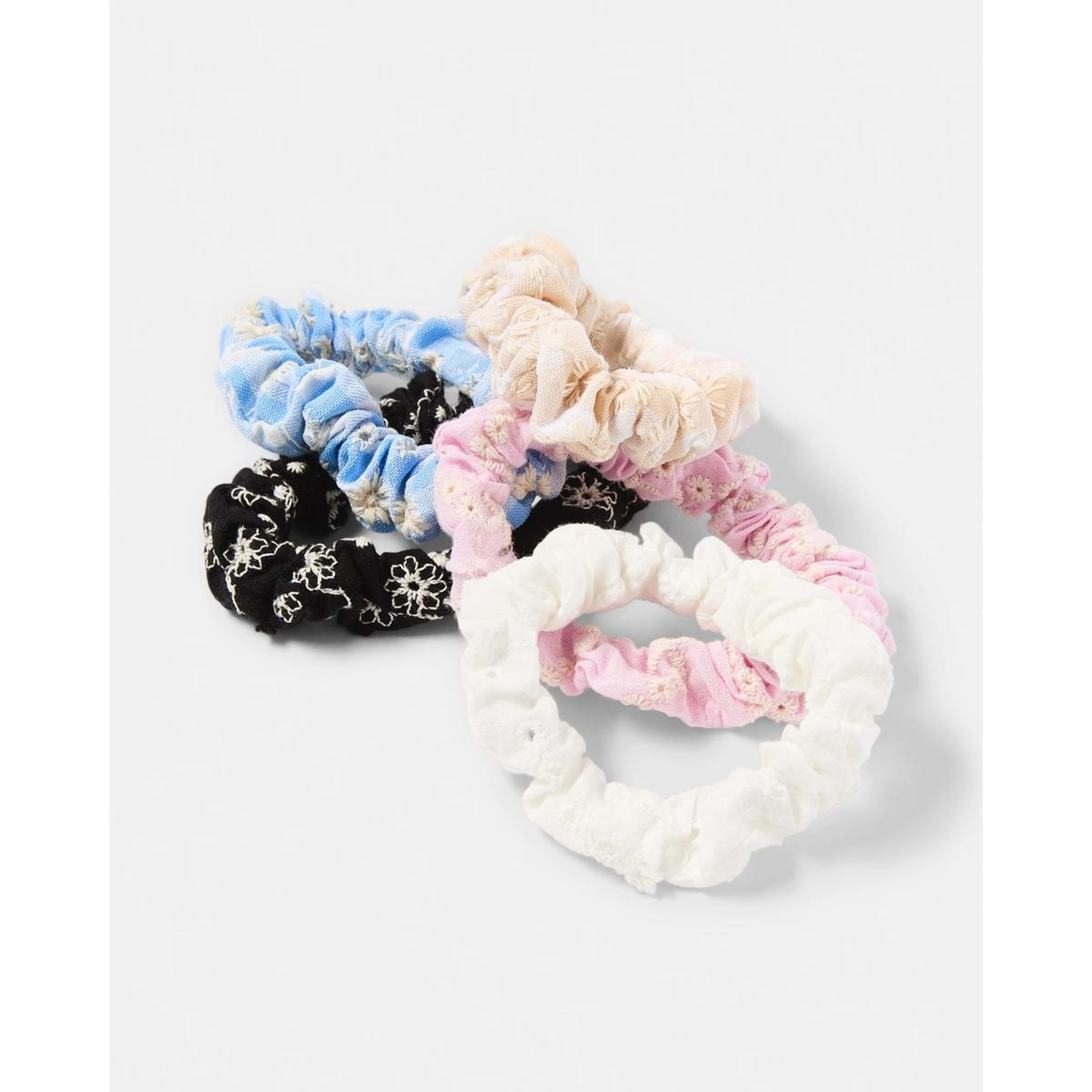 3 5 Pack Embroidered Mini Flower Hair Scrunchies, 3 of 5